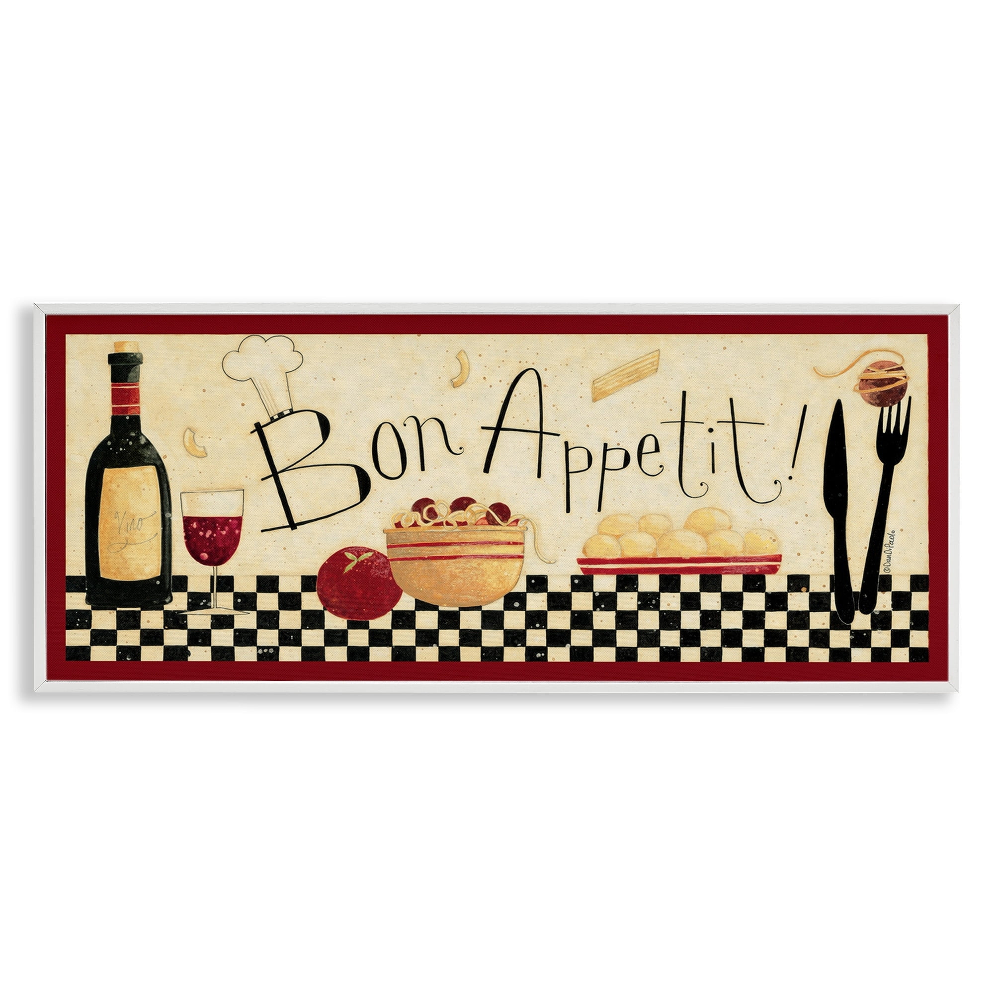 Bon Appetit Kitchen Graphic Art White Framed Canvas Print