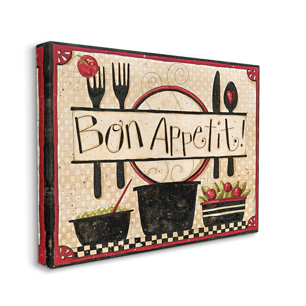 Stupell Industries Bon Appetit Phrase Vintage Kitchen Cooking Charm Canvas Wall Art by Dan DiPaolo