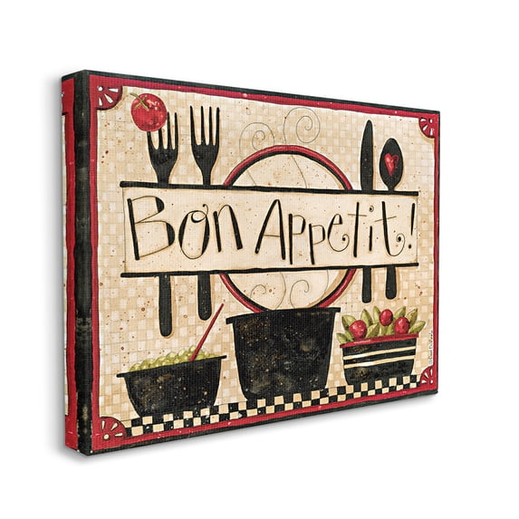 Stupell Industries Bon Appetit Phrase Vintage Kitchen Cooking Charm Canvas Wall Art by Dan DiPaolo
