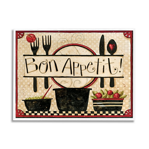 Stupell Industries Bon Appetit Phrase Vintage Kitchen Cooking Charm Graphic Art White Framed Art Print Wall Art, 16x20, by Dan DiPaolo