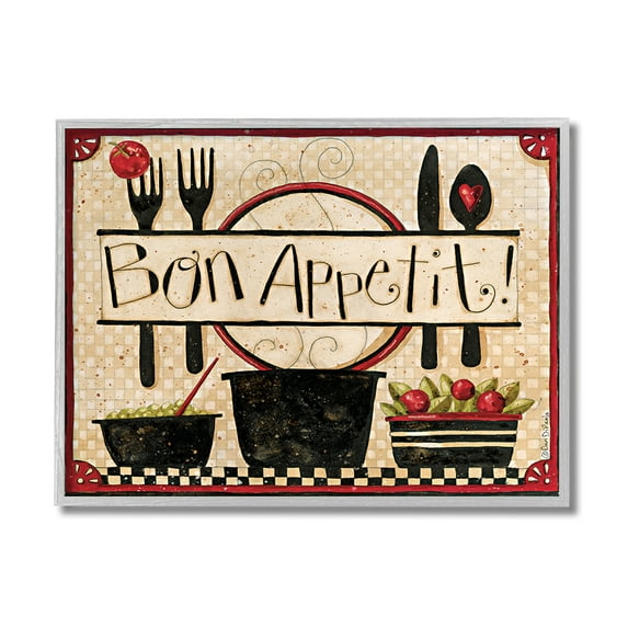Stupell Industries Bon Appetit Phrase Vintage Kitchen Cooking Charm Gray Framed by Dan DiPaolo