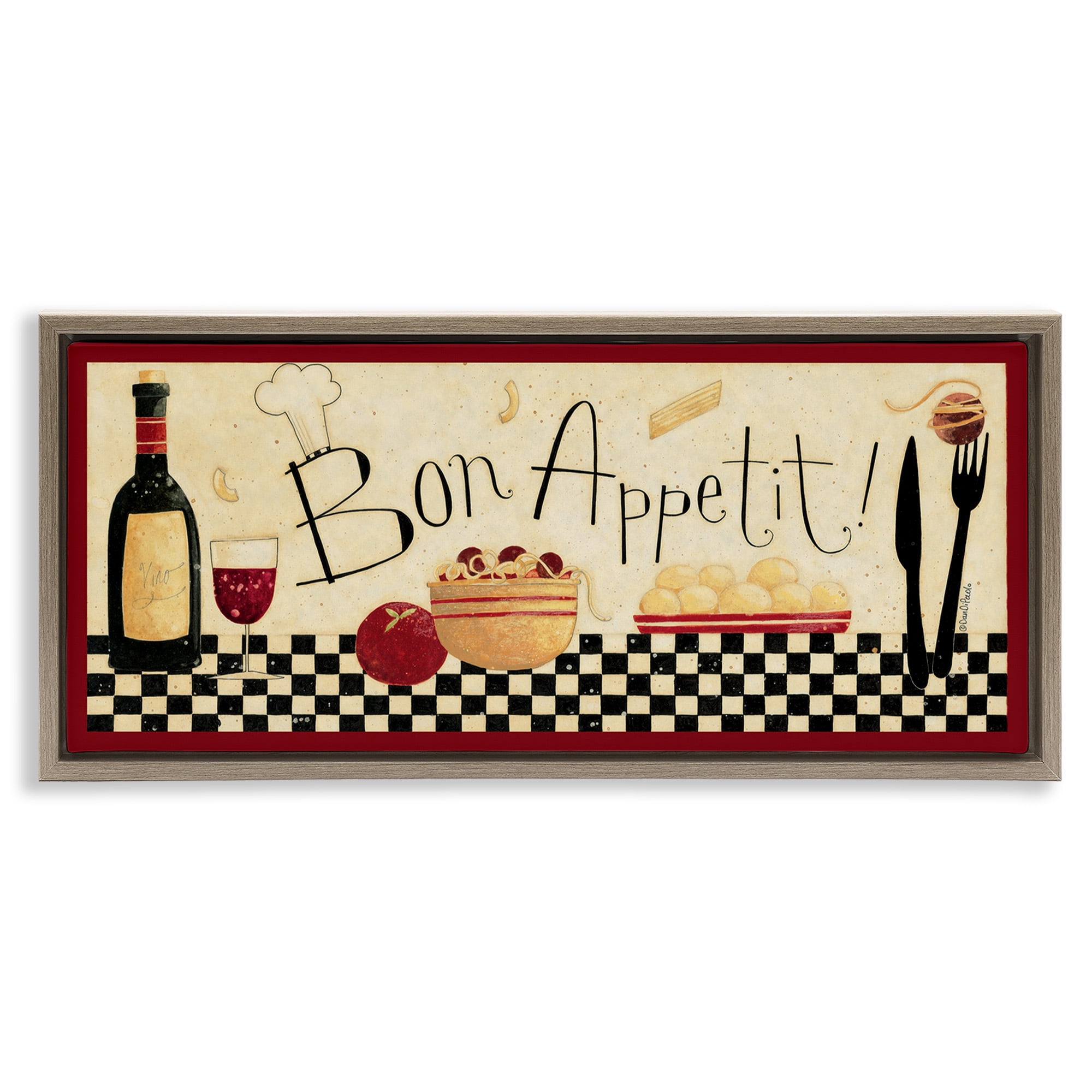 Stupell Industries Bon Appetit Traditional Kitchen Food & Beverage Painting Brown Floater Framed Canvas Art Print Wall Art, 31 x 14