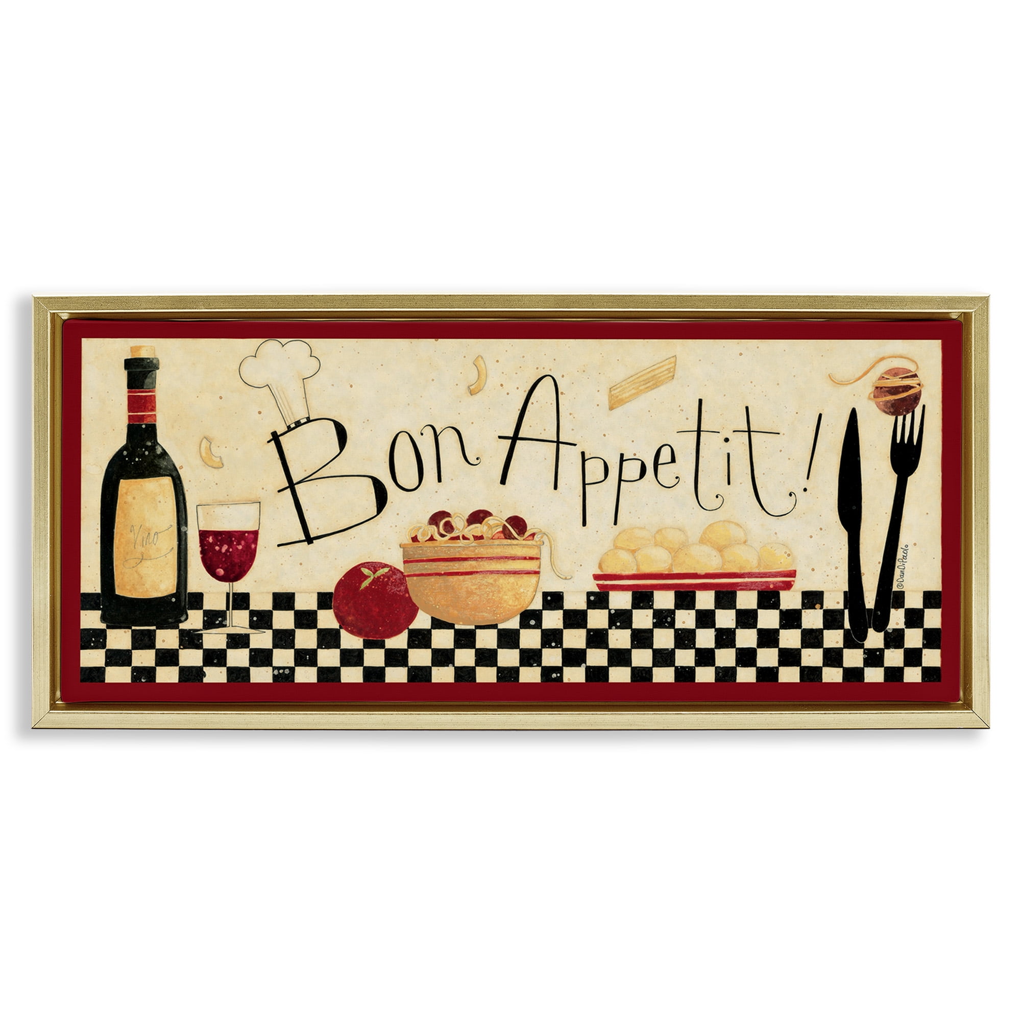 Stupell Industries Bon Appetit Traditional Kitchen Food & Beverage Painting Gold Floater Framed Canvas Art Print Wall Art, 25 x 11