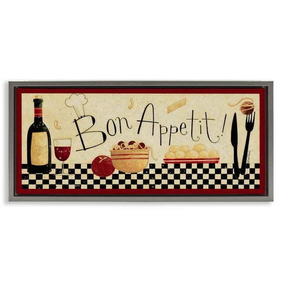 Stupell Industries Bon Appetit Traditional Kitchen Food & Beverage Painting Gray Floater Framed Canvas Art Print Wall Art, 25 x 11