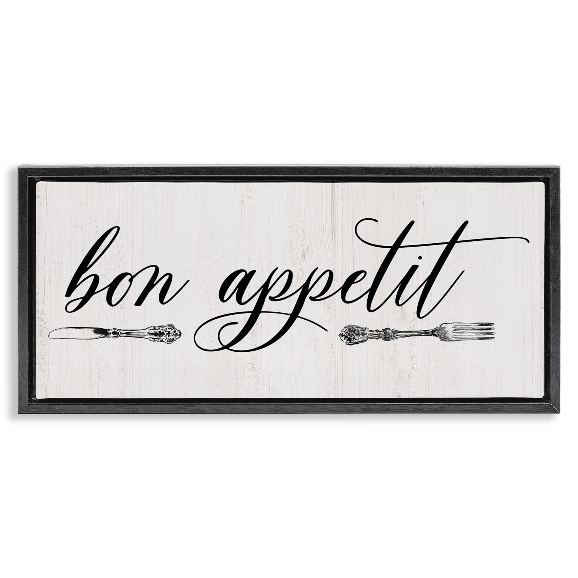 Stupell Industries Bon Appetit Vintage Cutlery Food & Beverage Painting Black Floater Framed Canvas Art Print Wall Art, 25 x 11