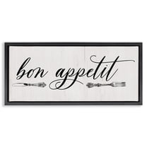 Stupell Industries Bon Appetit Vintage Cutlery Food & Beverage Painting Black Floater Framed Canvas Art Print Wall Art, 25 x 11