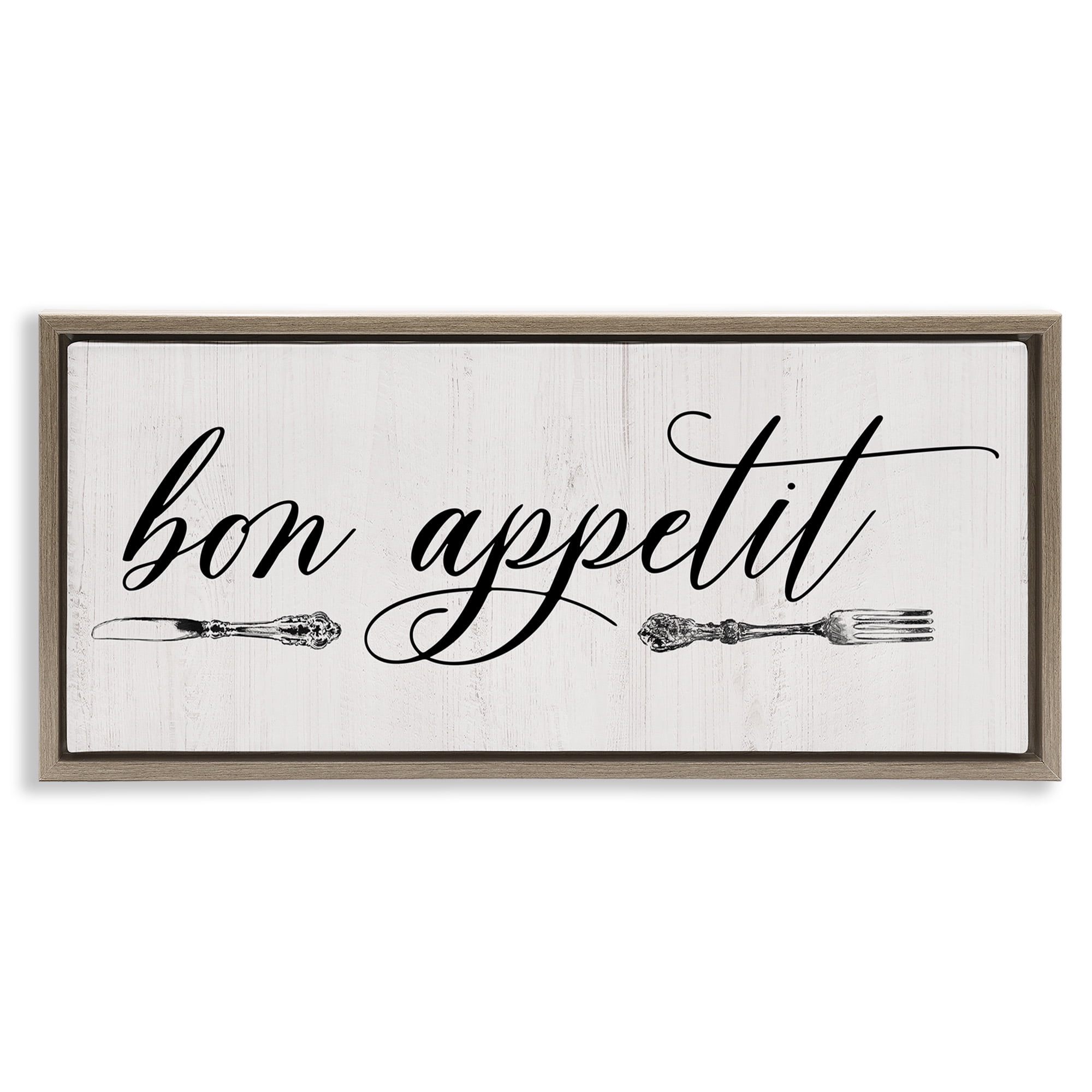 Stupell Industries Bon Appetit Vintage Cutlery Food & Beverage Painting Brown Floater Framed Canvas Art Print Wall Art, 25 x 11