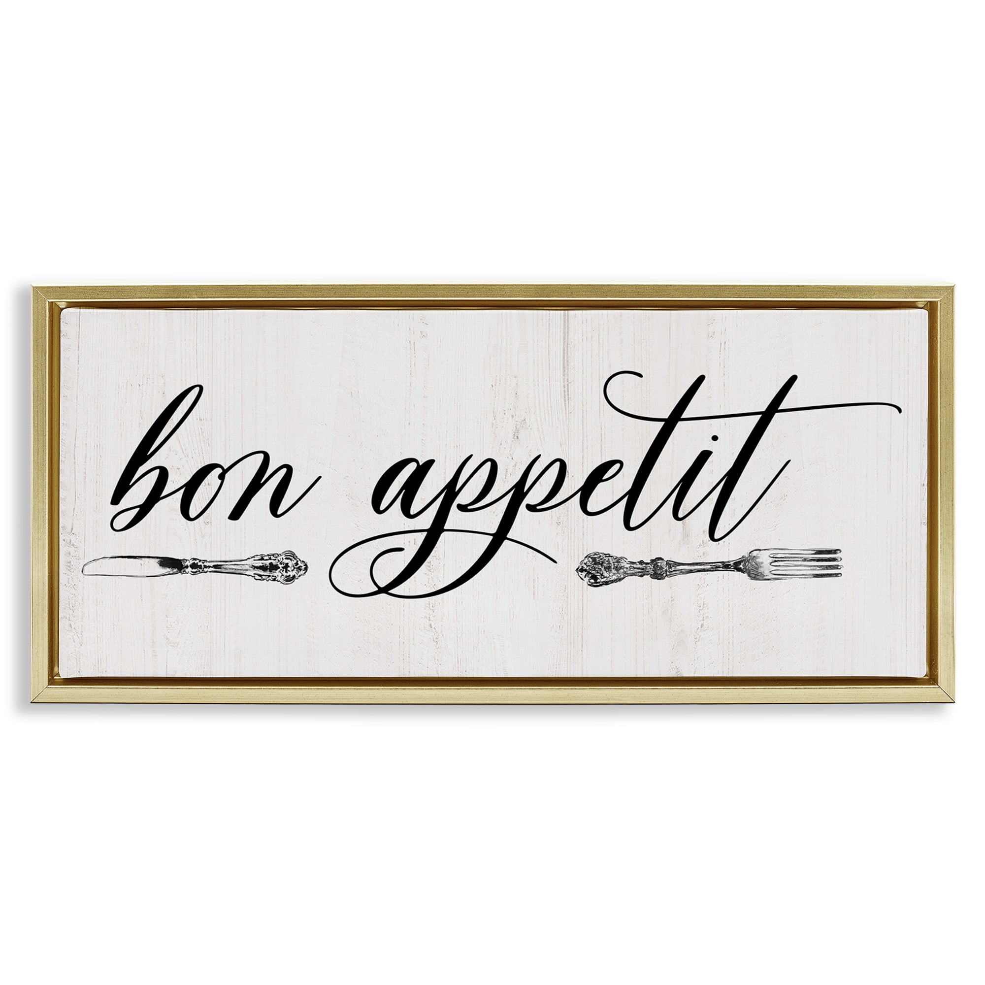 Stupell Industries Bon Appetit Vintage Cutlery Food & Beverage Painting Gold Floater Framed Canvas Art Print Wall Art, 25 x 11
