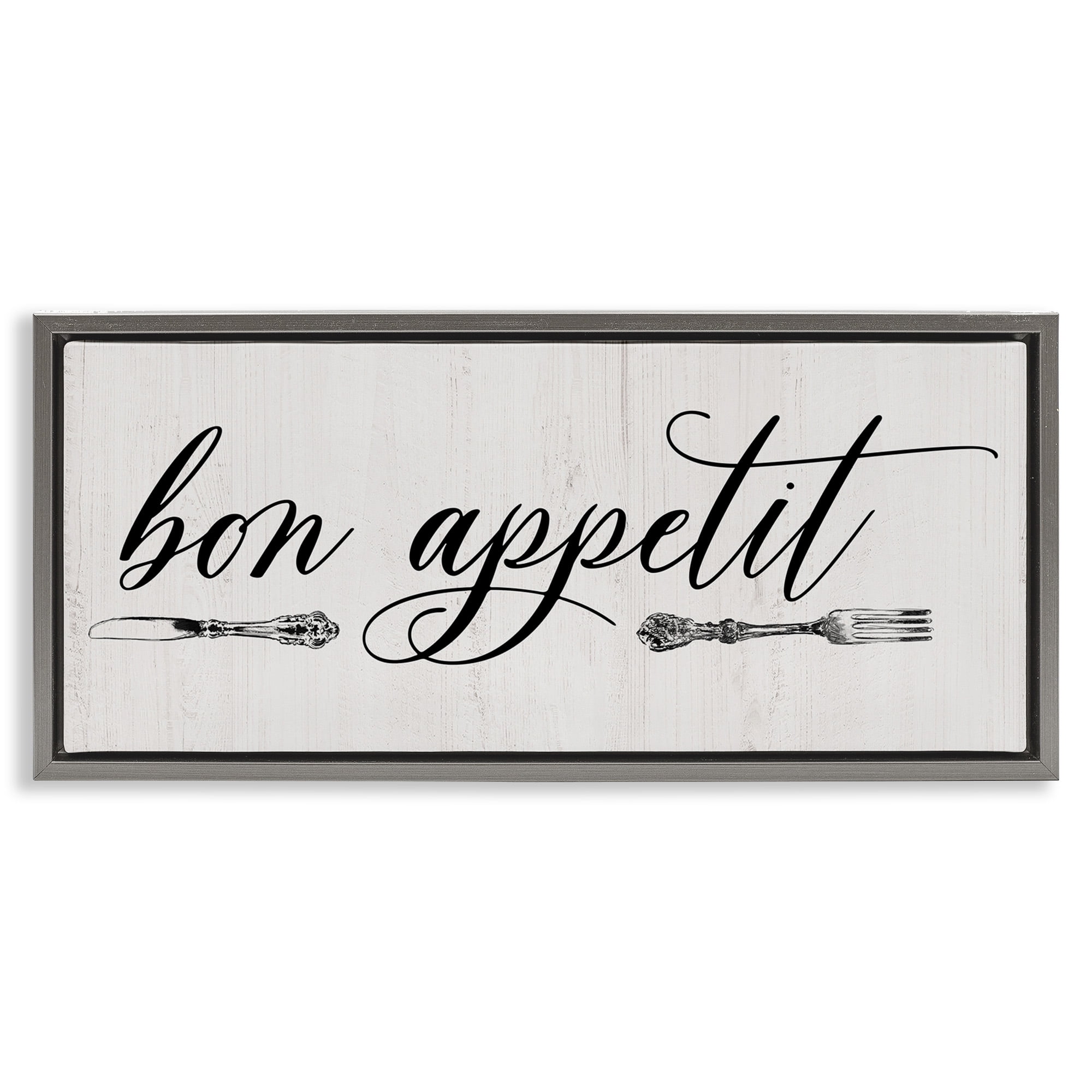Stupell Industries Bon Appetit Vintage Cutlery Food & Beverage Painting Gray Floater Framed Canvas Art Print Wall Art, 31 x 14