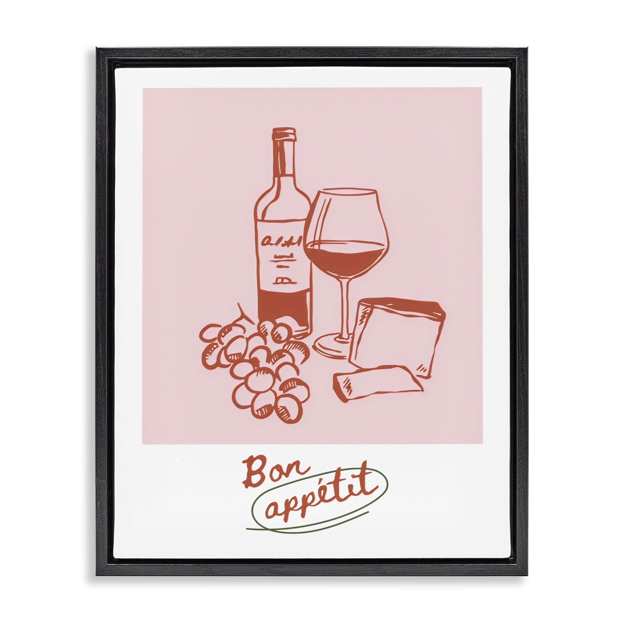 Stupell Industries Bon Appetit Wine & Grapes Black Framed Floater Canvas Wall Art, design by The Prints Vibe