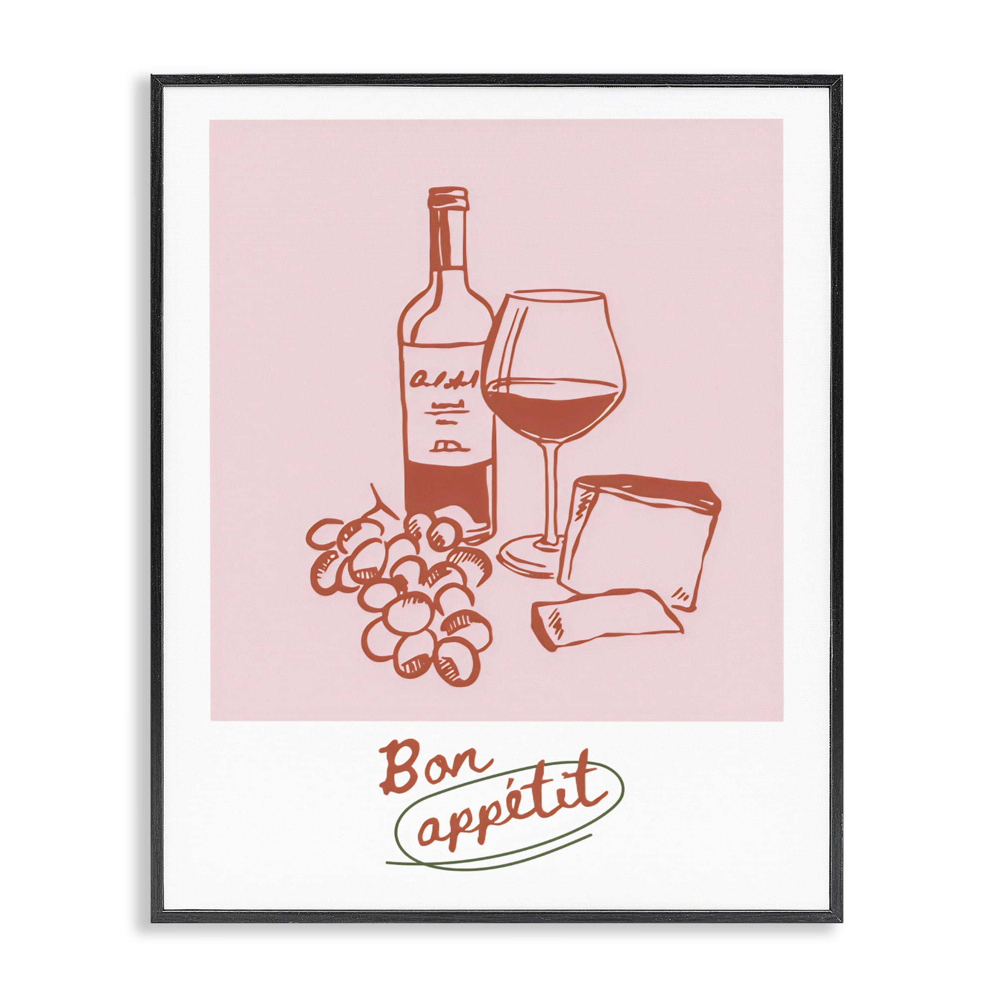 Stupell Industries Bon Appetit Wine & Grapes Black Framed Giclee Art, design by The Prints Vibe