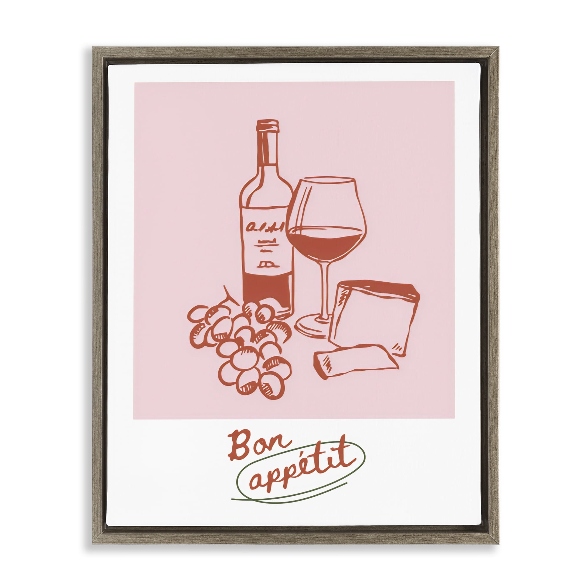Stupell Industries Bon Appetit Wine & Grapes Brown Framed Floater Canvas Wall Art, design by The Prints Vibe