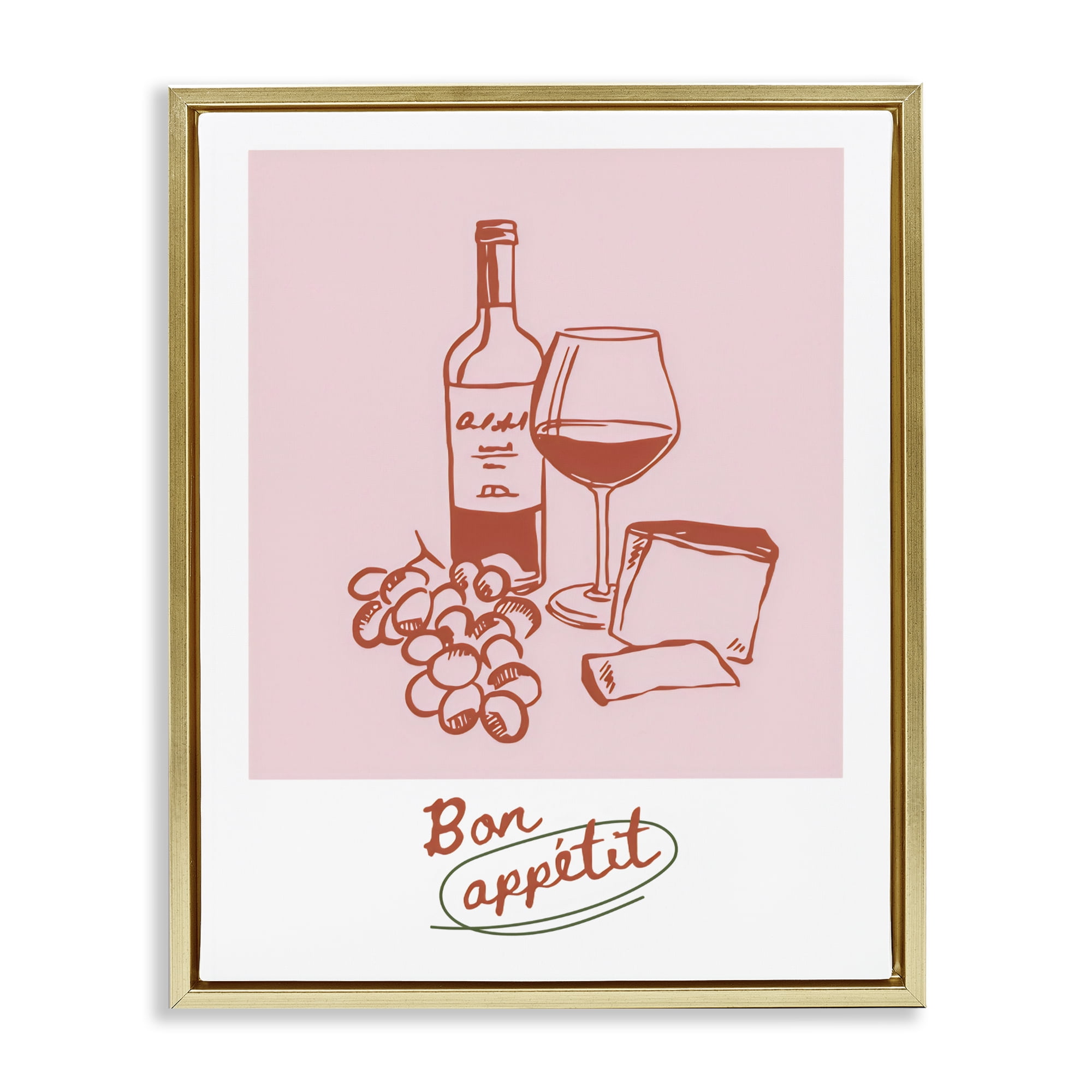 Stupell Industries Bon Appetit Wine & Grapes Gold Framed Floater Canvas Wall Art, design by The Prints Vibe