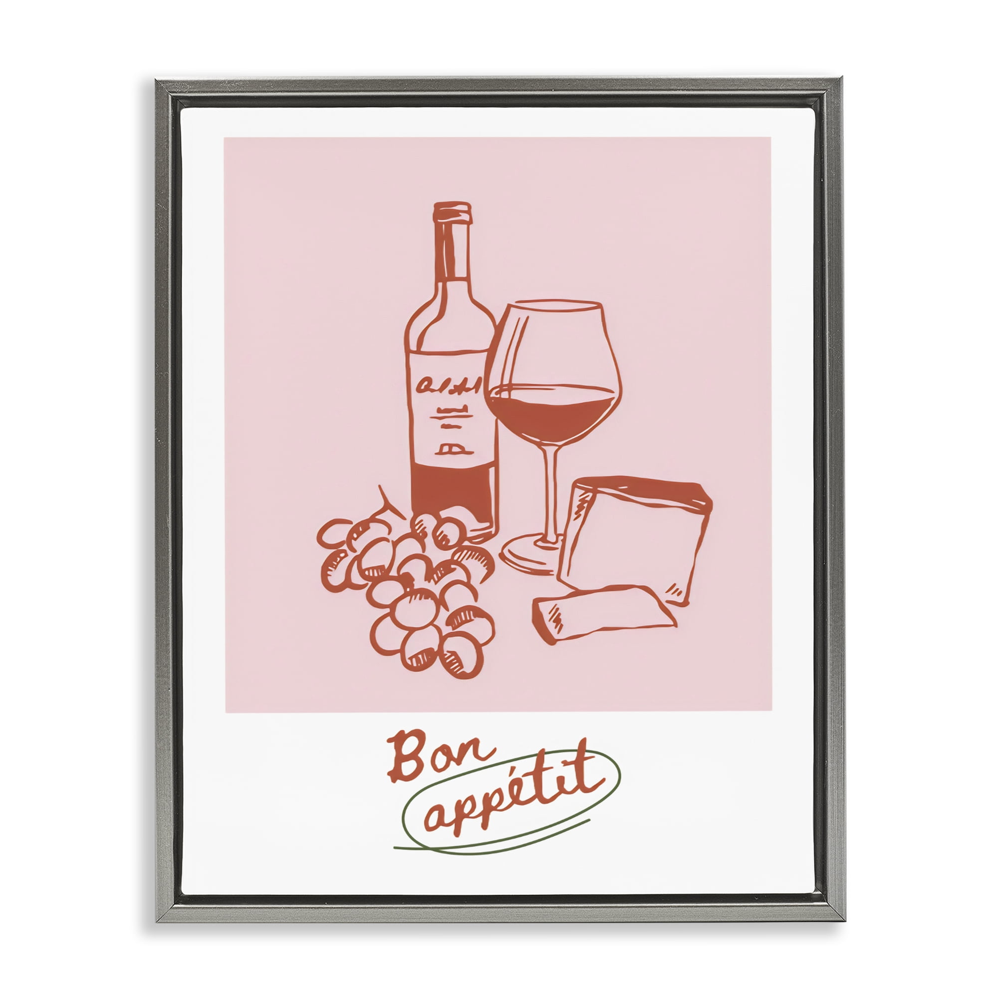 Stupell Industries Bon Appetit Wine & Grapes Gray Framed Floater Canvas Wall Art, design by The Prints Vibe