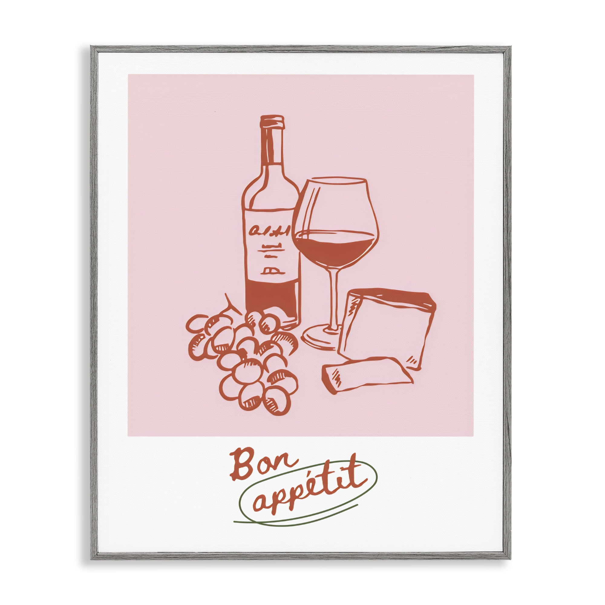 Stupell Industries Bon Appetit Wine & Grapes Gray Framed Giclee Art, design by The Prints Vibe