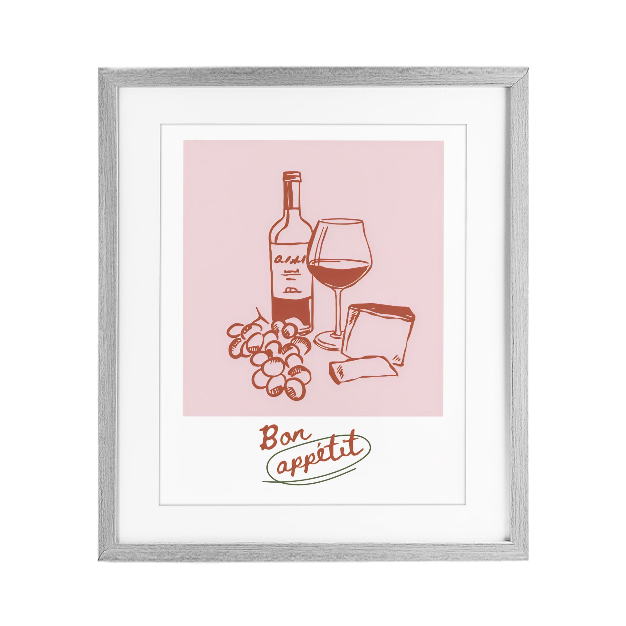 Stupell Industries Bon Appetit Wine & Grapes Gray Framed Print Under Glass, design by The Prints Vibe