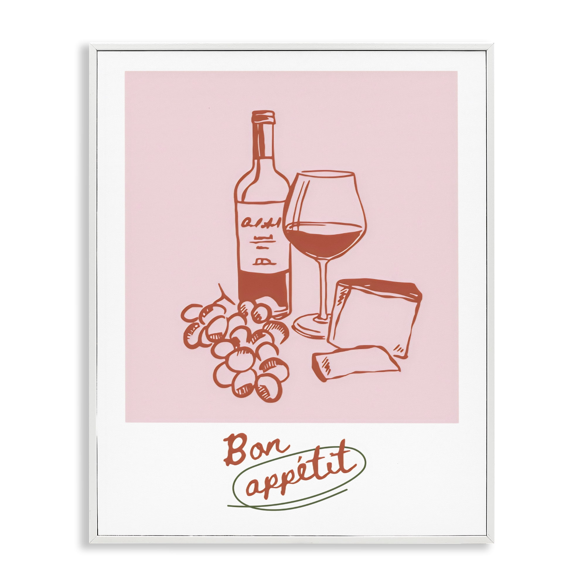 Stupell Industries Bon Appetit Wine & Grapes White Framed Giclee Art, design by The Prints Vibe