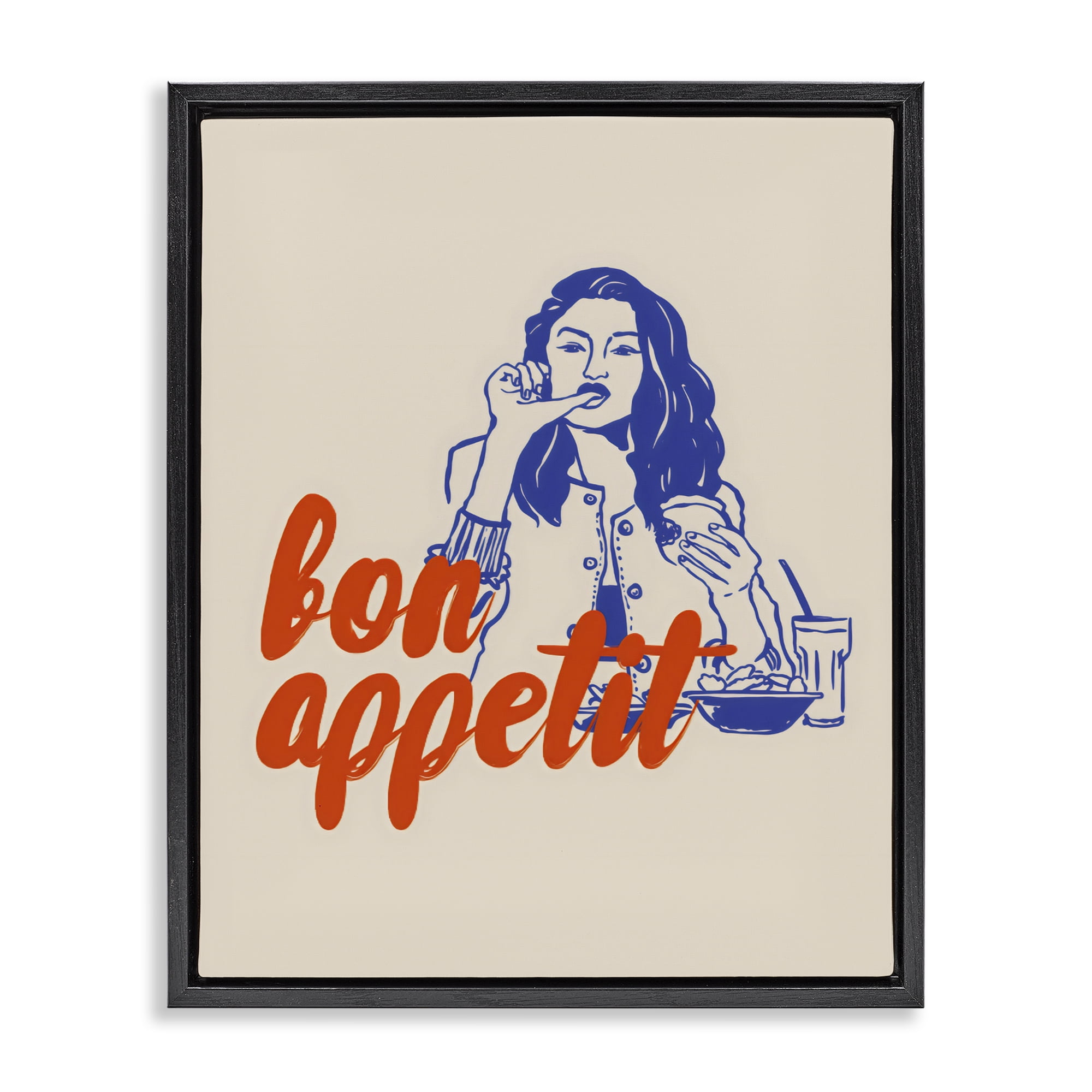 Stupell Industries Bon Appetit Woman Enjoying Meal Black Framed Floater Canvas Wall Art, design by The Prints Vibe