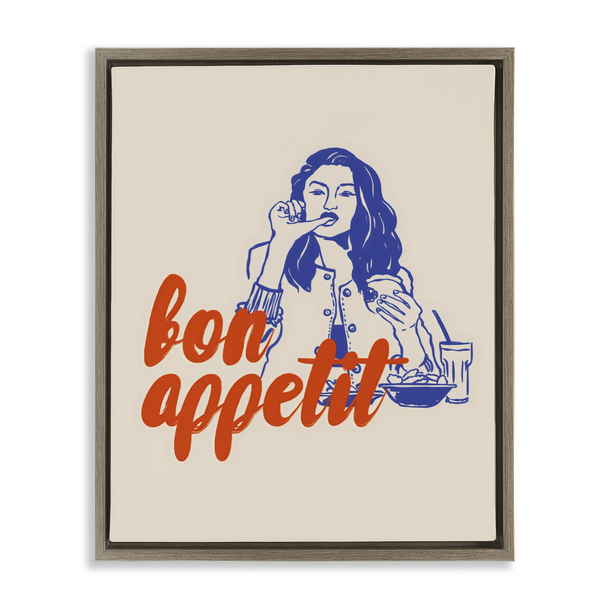 Stupell Industries Bon Appetit Woman Enjoying Meal Brown Framed Floater Canvas Wall Art, design by The Prints Vibe