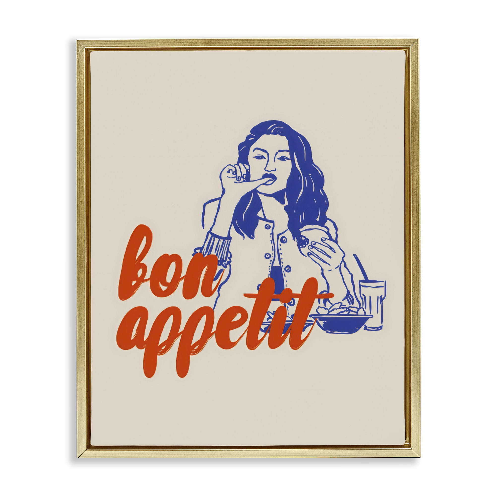 Stupell Industries Bon Appetit Woman Enjoying Meal Gold Framed Floater Canvas Wall Art, design by The Prints Vibe