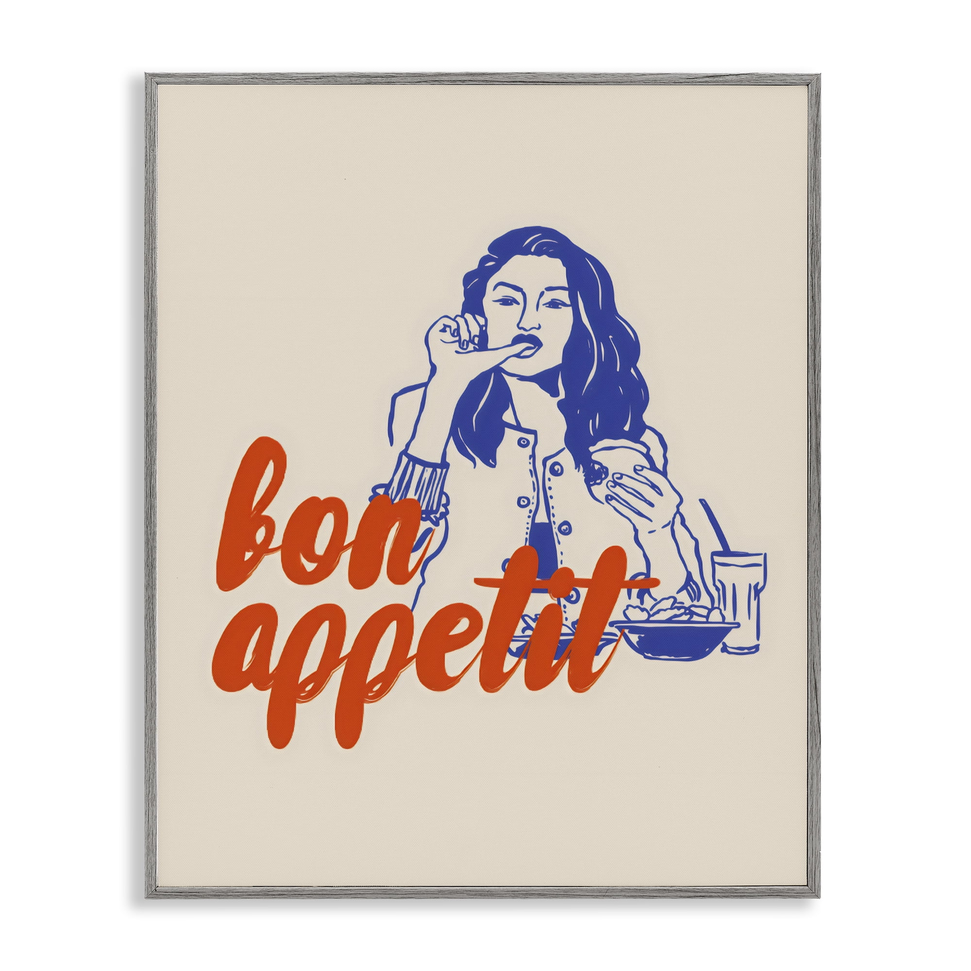 Stupell Industries Bon Appetit Woman Enjoying Meal Gray Framed Giclee Art, design by The Prints Vibe