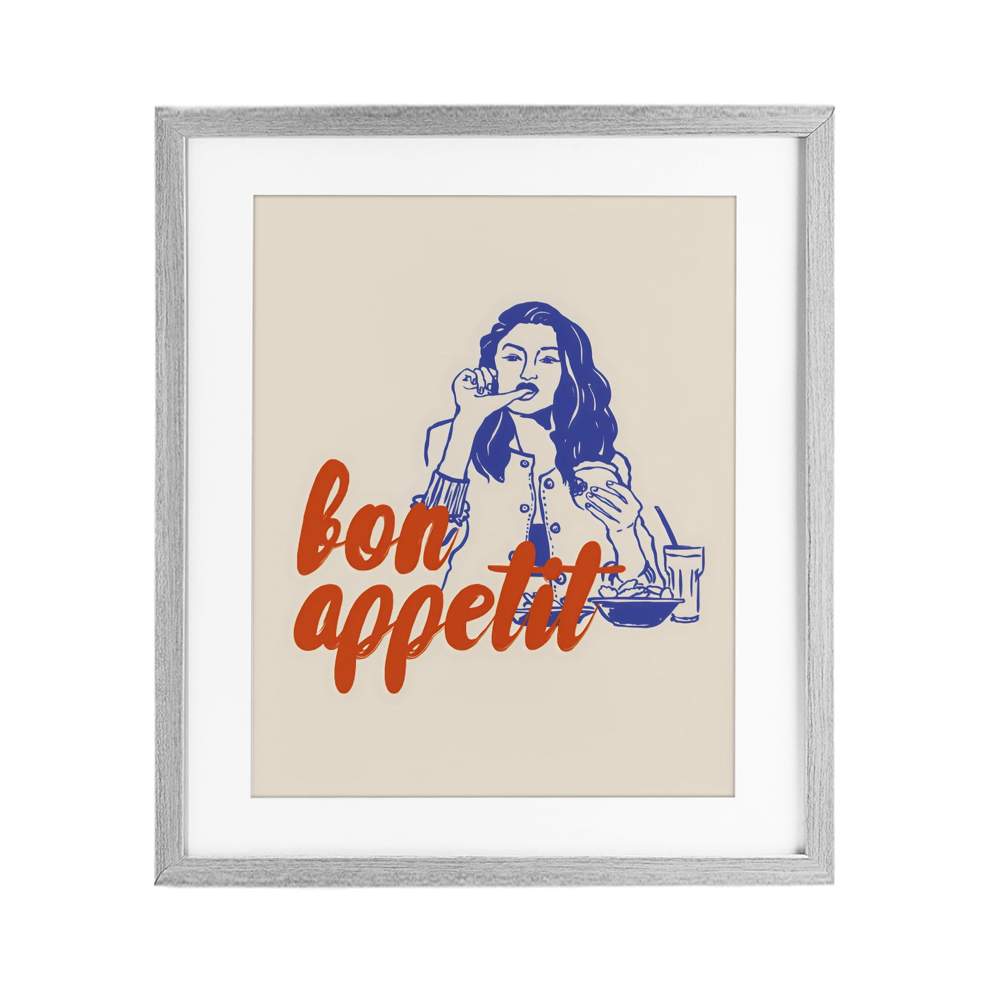 Stupell Industries Bon Appetit Woman Enjoying Meal Gray Framed Print Under Glass, design by The Prints Vibe