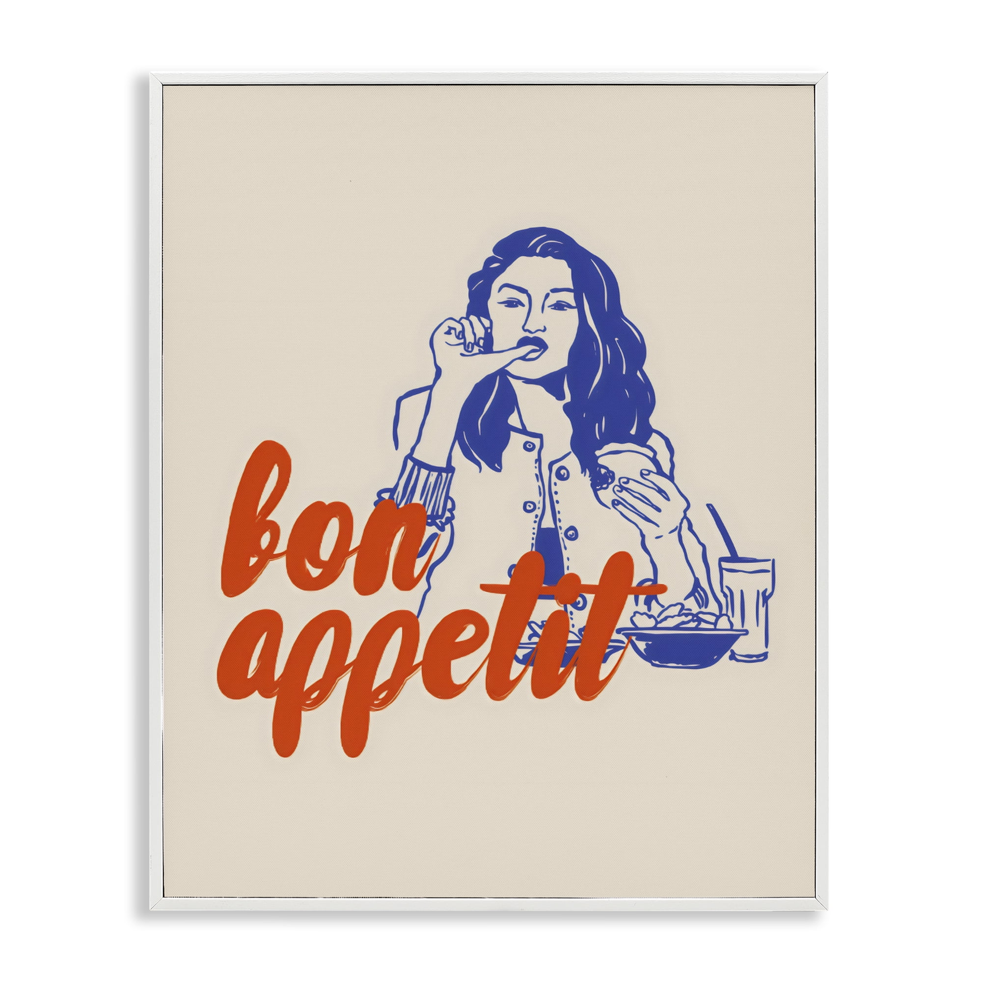 Stupell Industries Bon Appetit Woman Enjoying Meal White Framed Giclee Art, design by The Prints Vibe