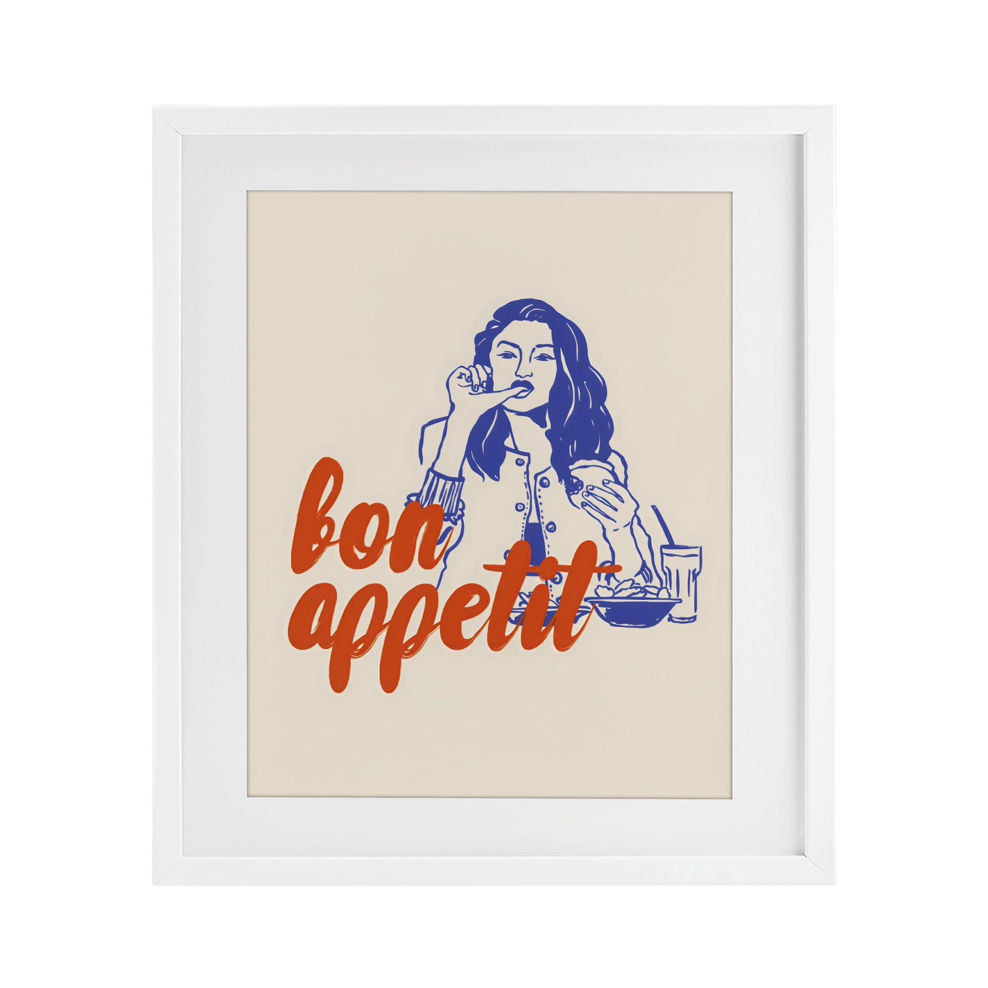 Stupell Industries Bon Appetit Woman Enjoying Meal White Framed Print Under Glass, design by The Prints Vibe