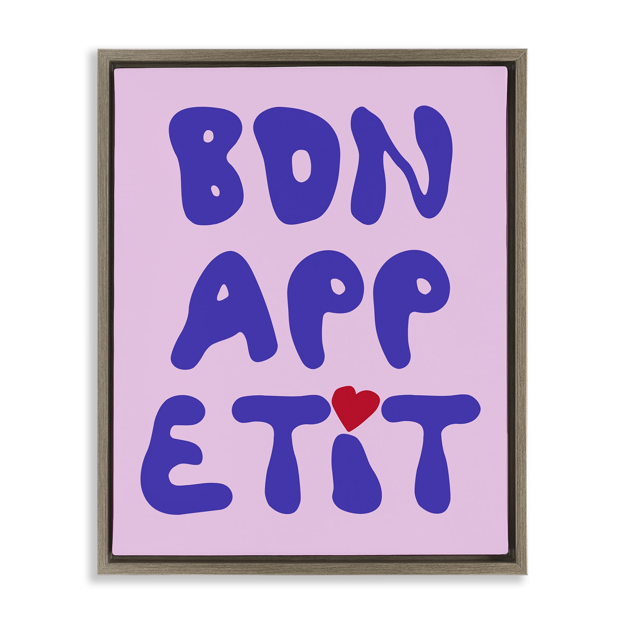 Stupell Industries Bon Appetit with Heart Food & Beverage Painting Brown Floater Framed Canvas Art Print Wall Art, 25 x 31