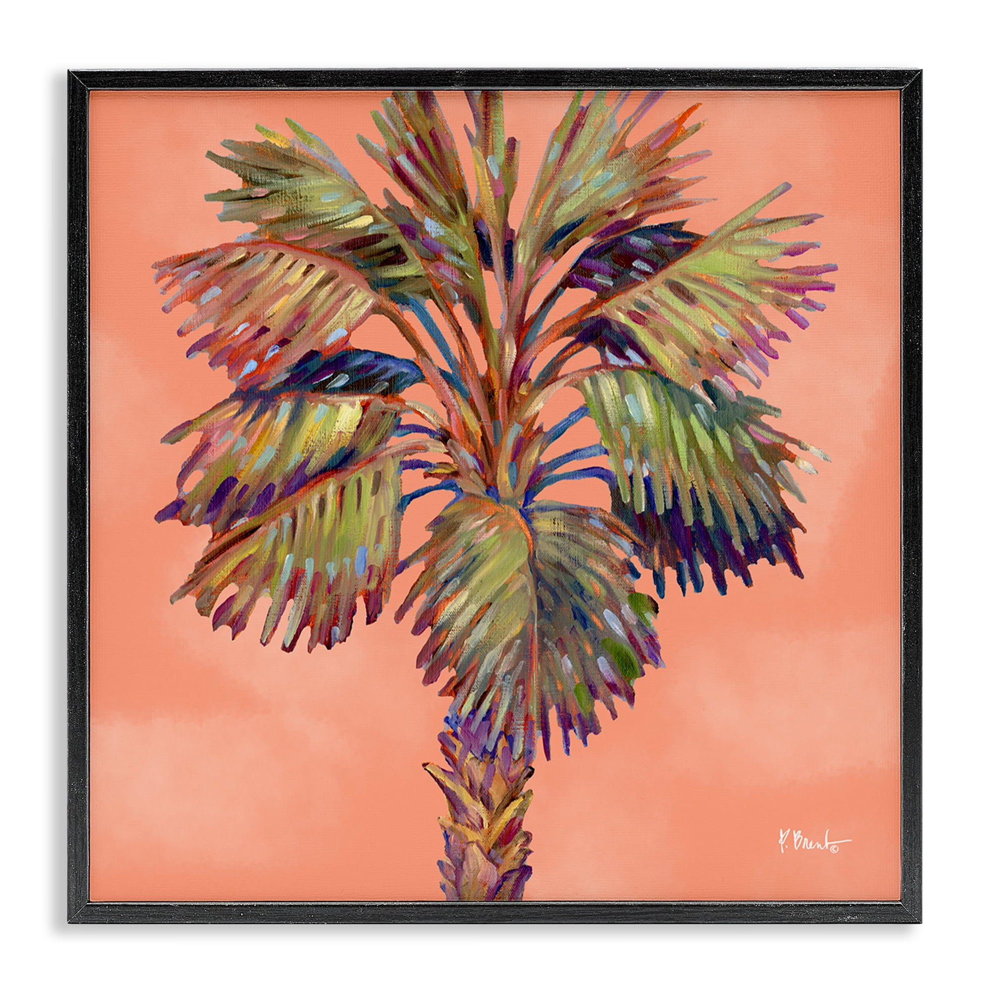 Stupell Industries Bondi Beach Palm Plants & Flowers Painting Black Framed Art Print Wall Art, 17 x 17