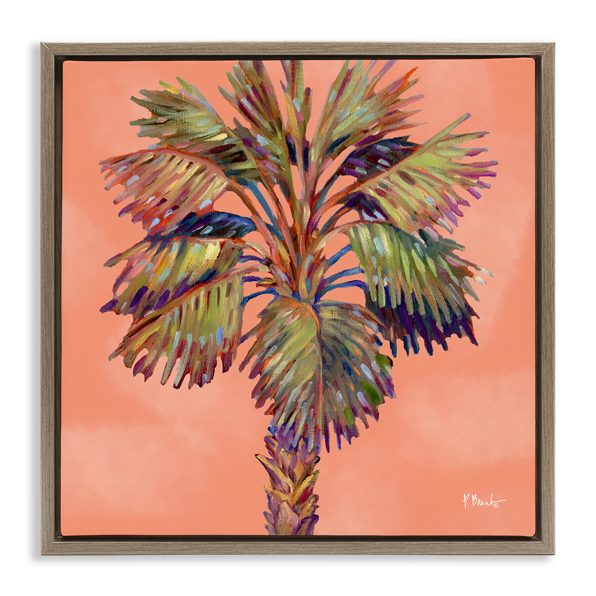 Stupell Industries Bondi Beach Palm Plants & Flowers Painting Brown Floater Framed Canvas Art Print Wall Art, 18 x 18