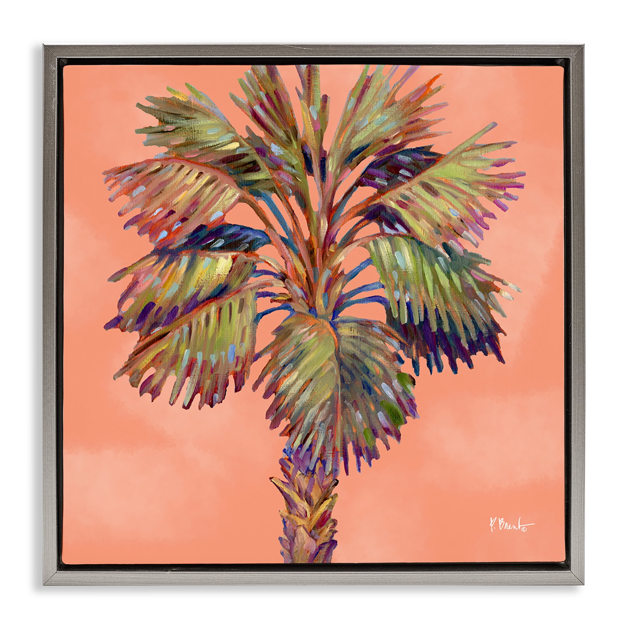 Stupell Industries Bondi Beach Palm Plants & Flowers Painting Gray Floater Framed Canvas Art Print Wall Art, 18 x 18