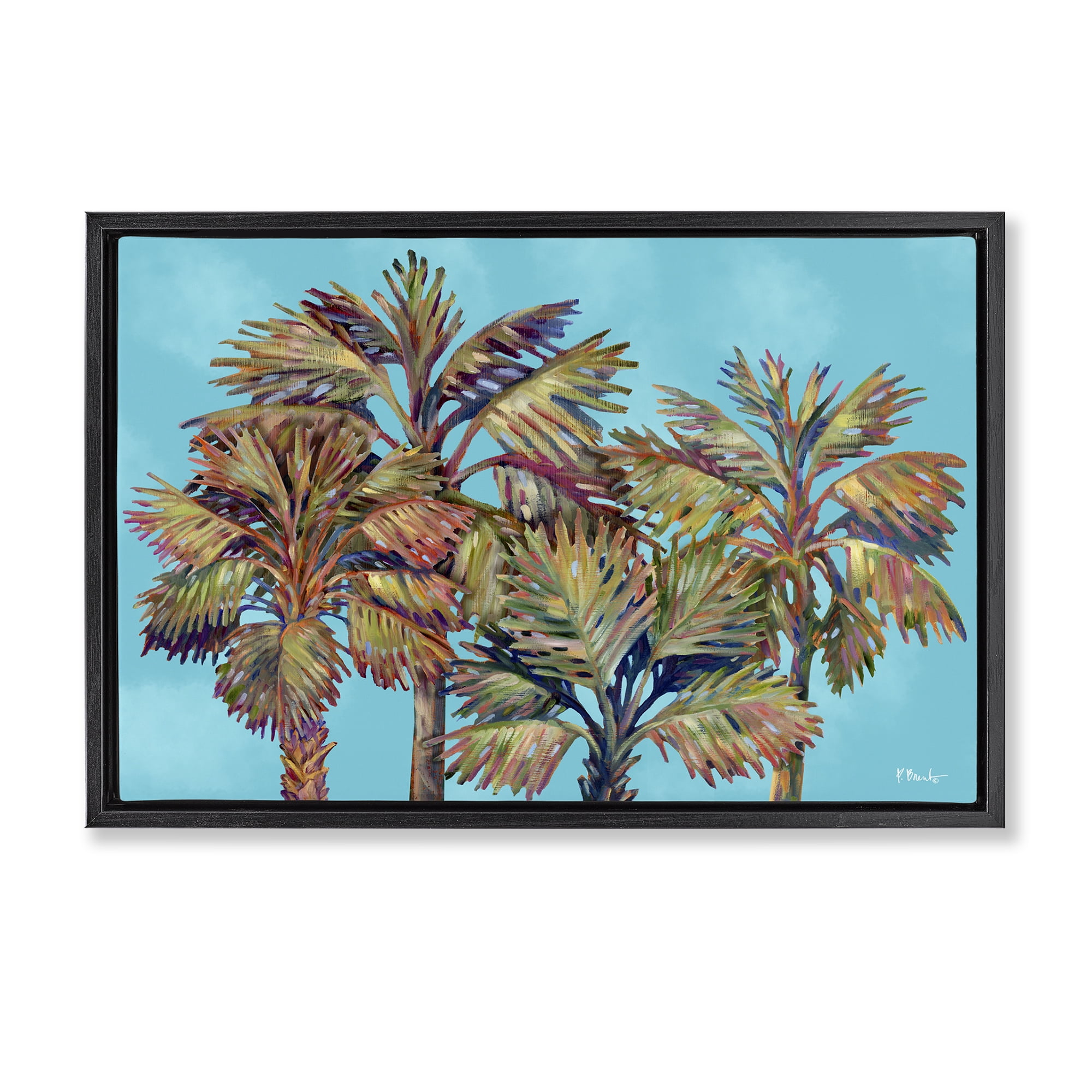 Stupell Industries Bondi Beach Palms Plants & Flowers Painting Black Floater Framed Canvas Art Print Wall Art, 31 x 21