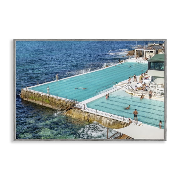 Stupell Industries Bondi Icebergs Swimming Club Gray Framed Giclee Art design by Richard Silver, 20 x 30