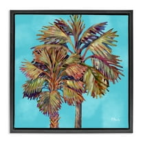 Stupell Industries Bondi Palms on Blue Plants & Flowers Painting Black Floater Framed Canvas Art Print Wall Art, 18 x 18