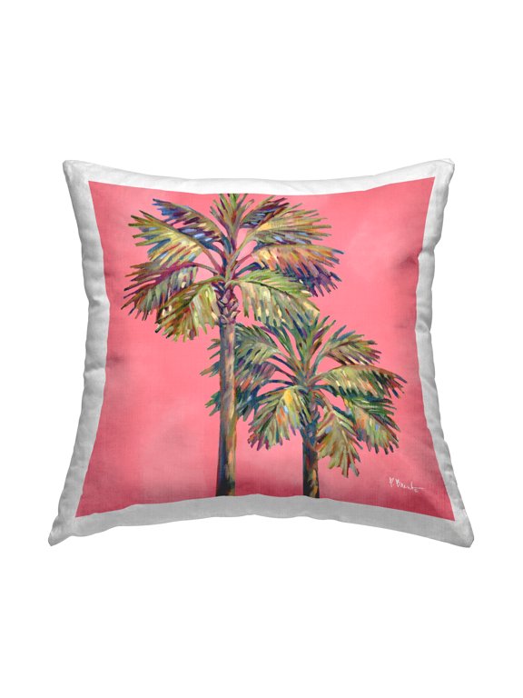 Industries Bondi Palms on Pink Decorative Printed Throw Pillow Design by Paul Brent.