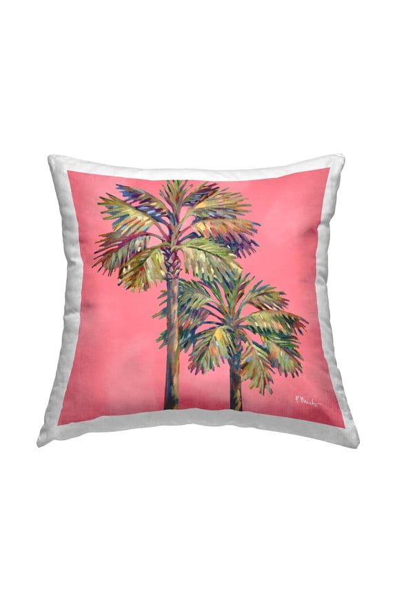 Industries Bondi Palms on Pink Decorative Printed Throw Pillow Design by Paul Brent.