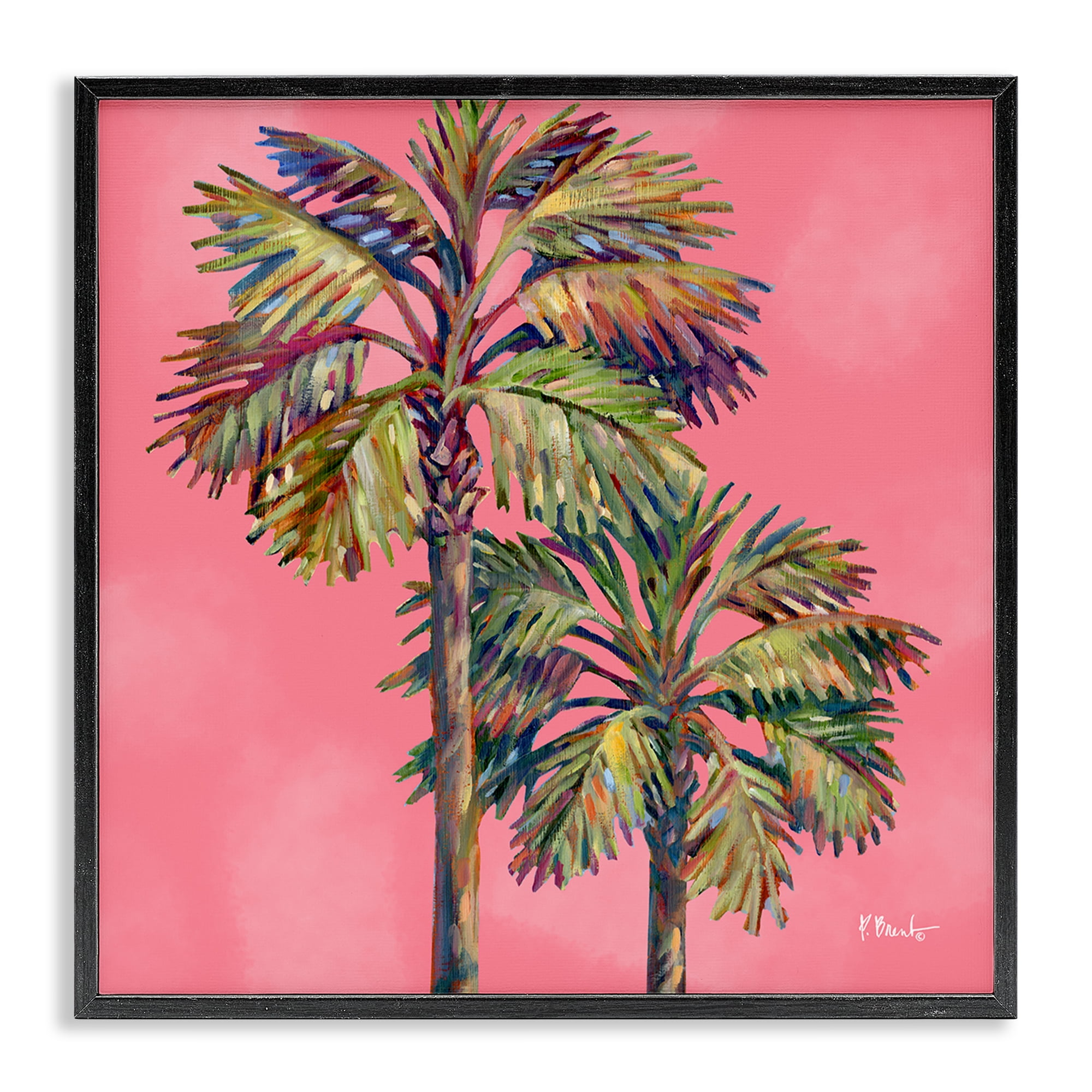 Stupell Industries Bondi Palms on Pink Plants & Flowers Painting Black Framed Art Print Wall Art, 17 x 17