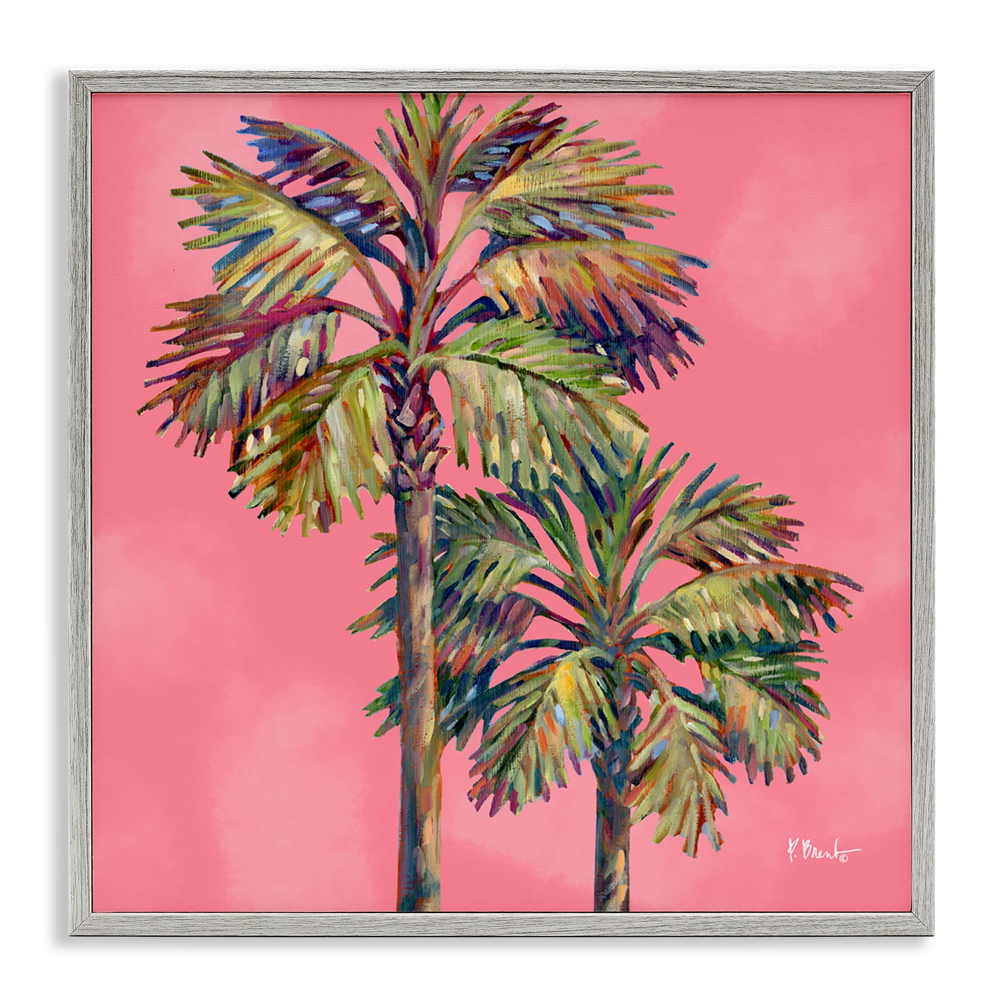 Stupell Industries Bondi Palms on Pink Plants & Flowers Painting Gray Framed Art Print Wall Art, 24 x 24