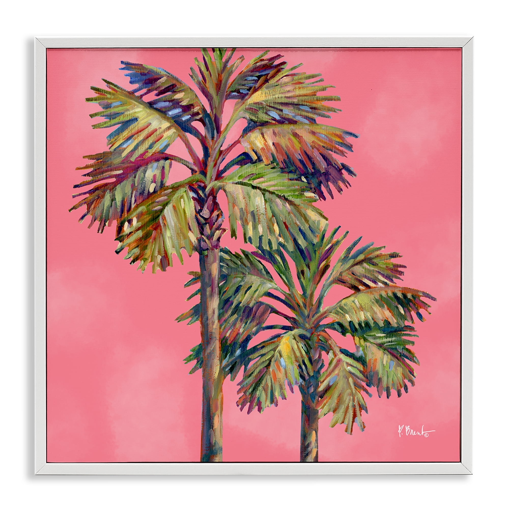 Stupell Industries Bondi Palms on Pink Plants & Flowers Painting White Framed Art Print Wall Art, 17 x 17