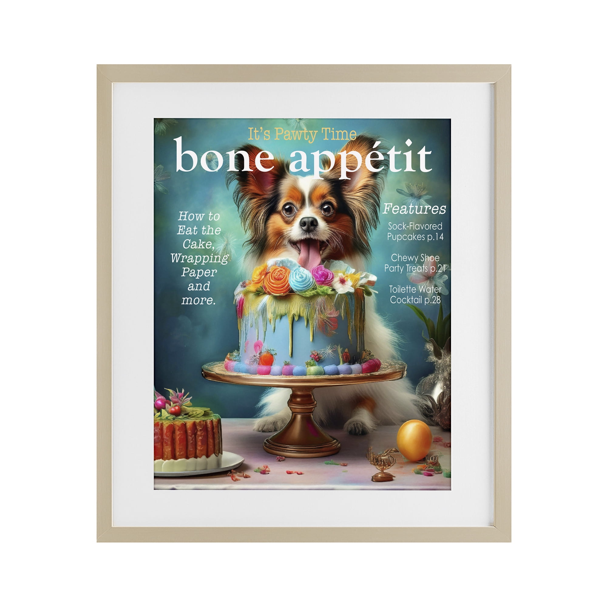Stupell Industries Bone Appetit Dog Magazine Parody Birch Framed Print Under Glass, design by Grotto Studios