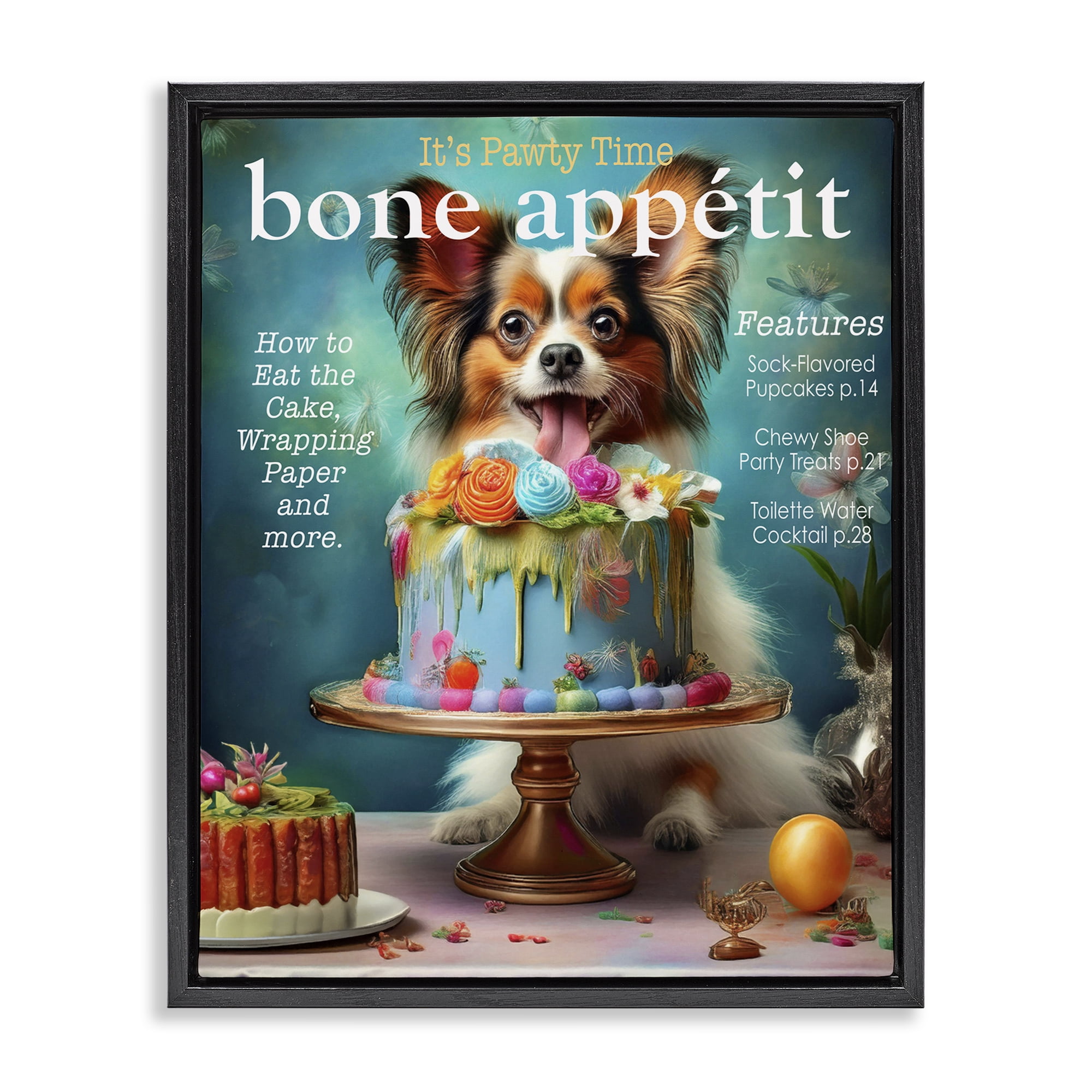 Stupell Industries Bone Appetit Dog Magazine Parody Black Framed Floater Canvas Wall Art, design by Grotto Studios