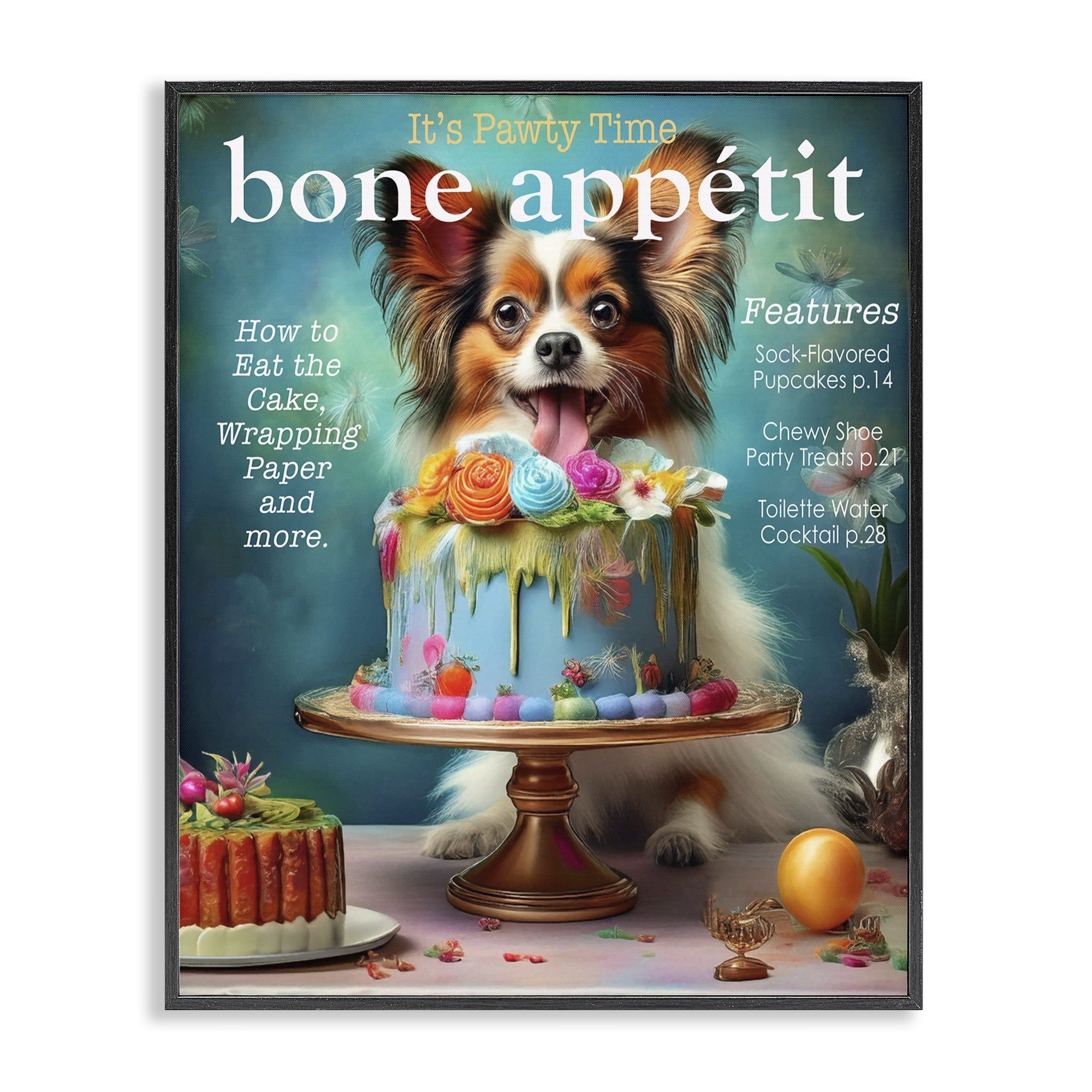 Stupell Industries Bone Appetit Dog Magazine Parody Black Framed Giclee Art, design by Grotto Studios