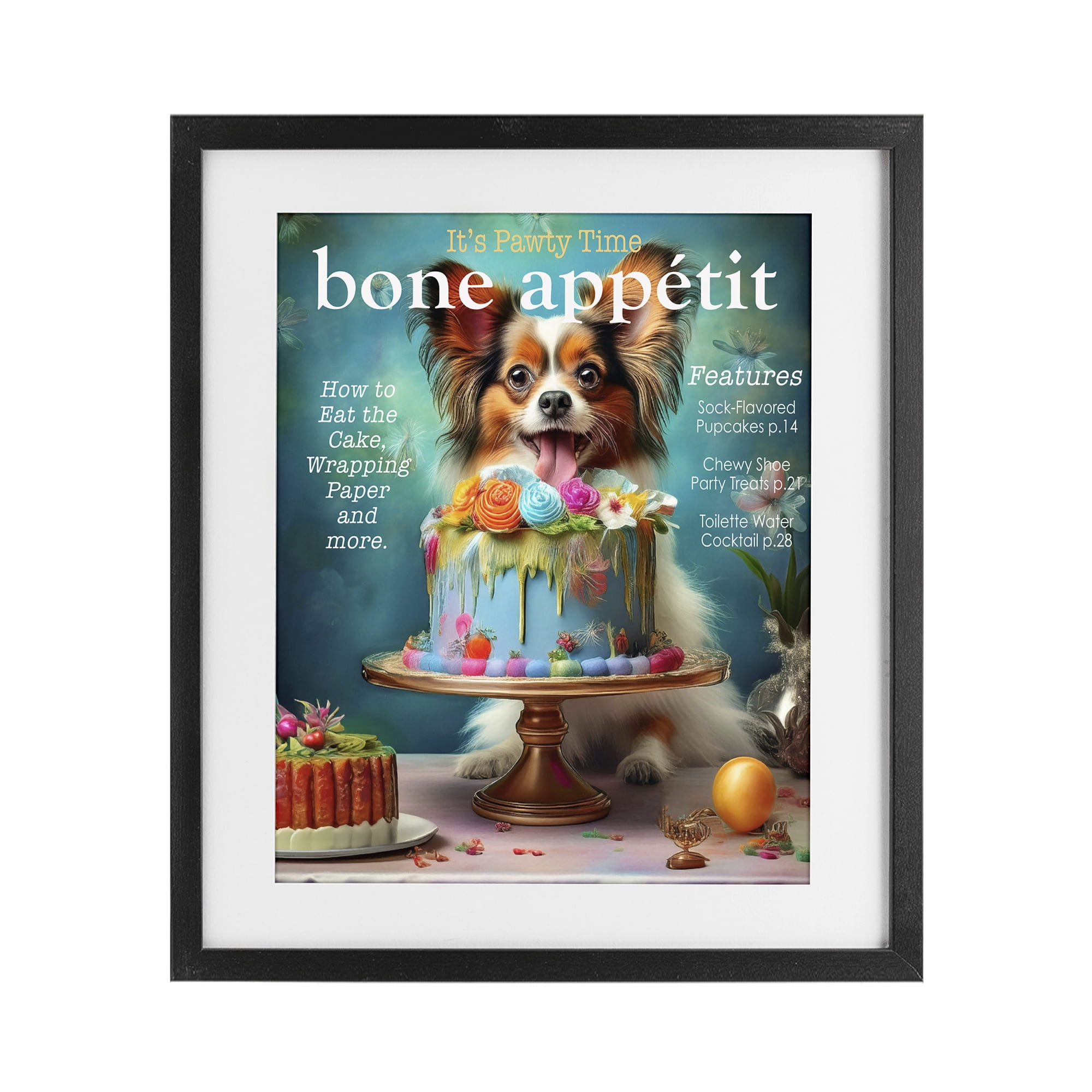 Stupell Industries Bone Appetit Dog Magazine Parody Black Framed Print Under Glass, design by Grotto Studios