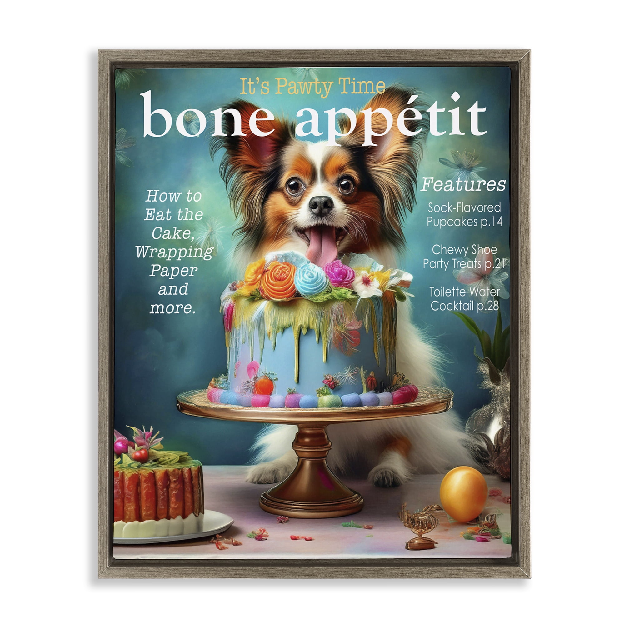 Stupell Industries Bone Appetit Dog Magazine Parody Brown Framed Floater Canvas Wall Art, design by Grotto Studios
