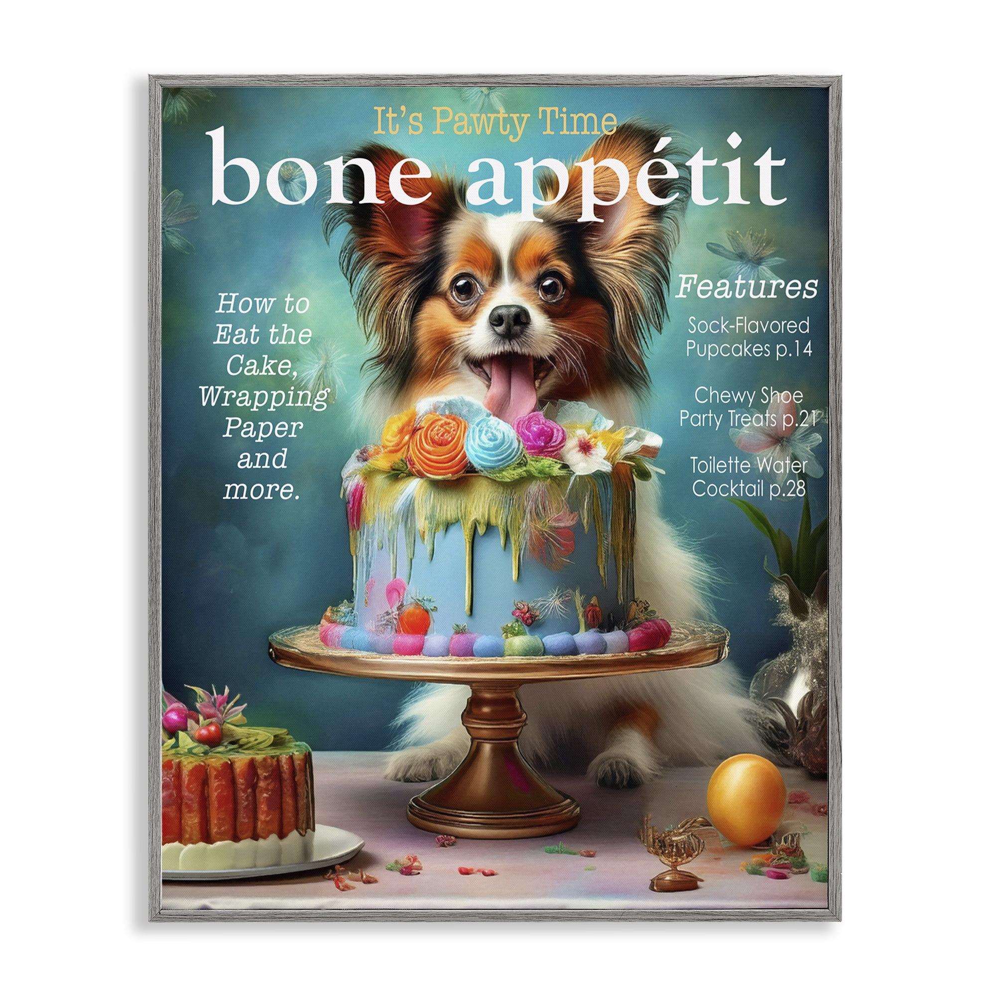 Stupell Industries Bone Appetit Dog Magazine Parody Gray Framed Giclee Art, design by Grotto Studios