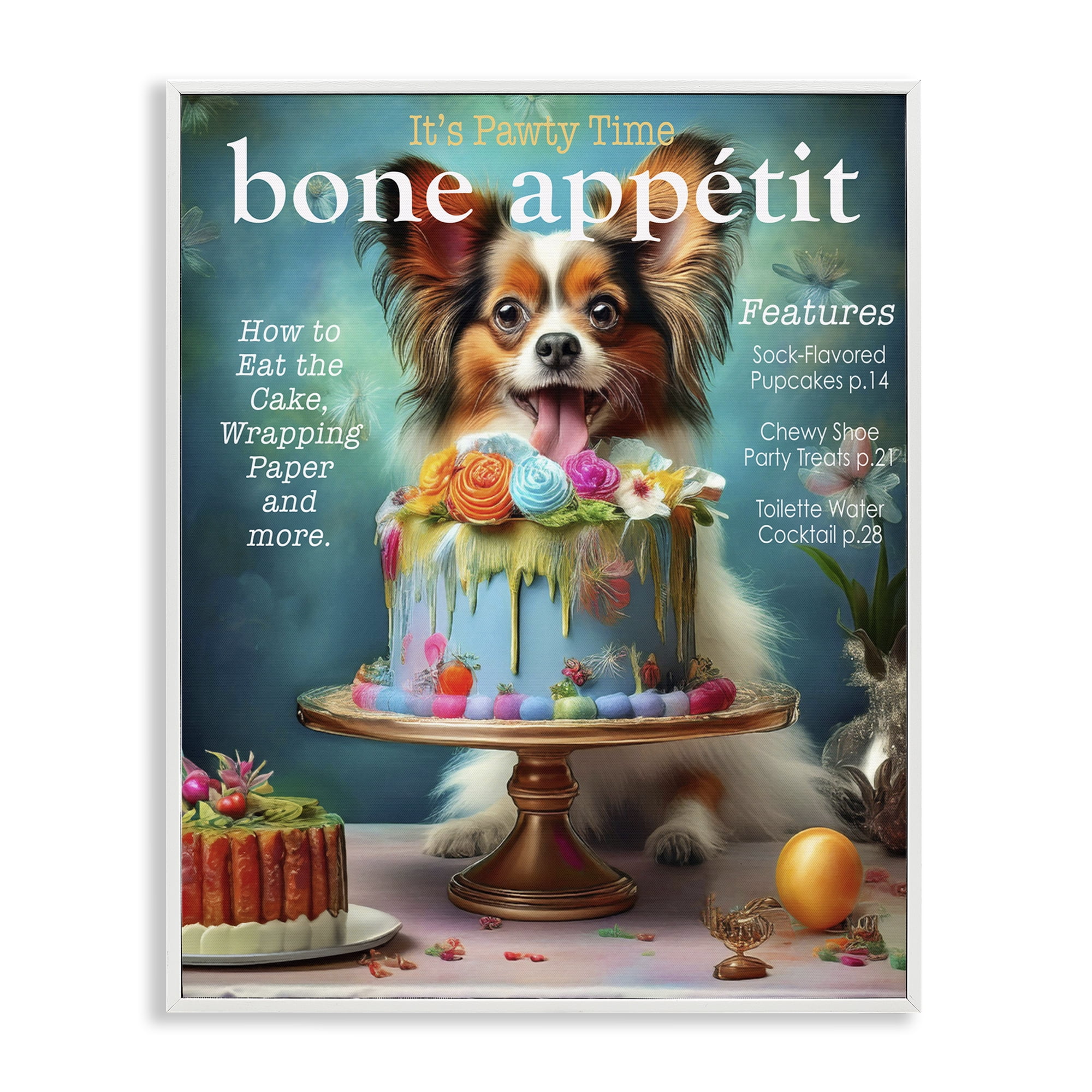 Stupell Industries Bone Appetit Dog Magazine Parody White Framed Giclee Art, design by Grotto Studios