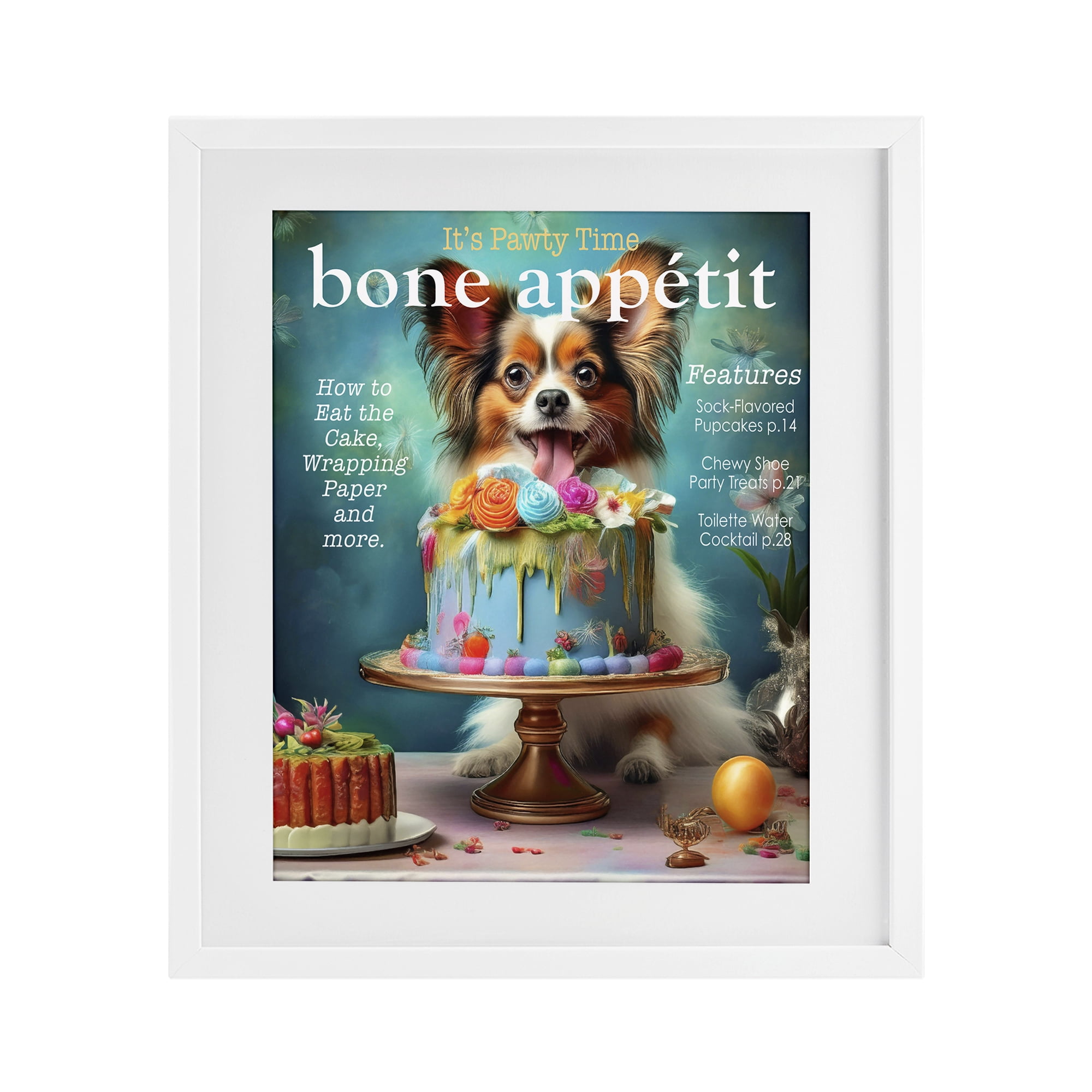 Stupell Industries Bone Appetit Dog Magazine Parody White Framed Print Under Glass, design by Grotto Studios