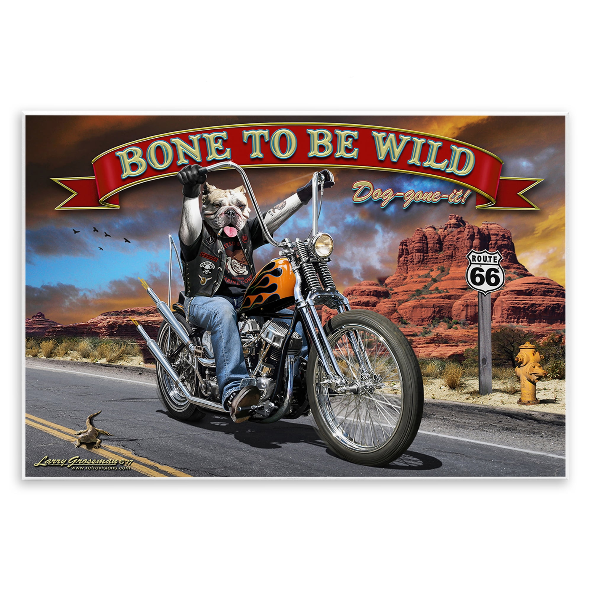 Stupell Industries Bone Wild Motorcycle Dog Transportation Painting Unframed Art Print Wall Art, 19 x 13