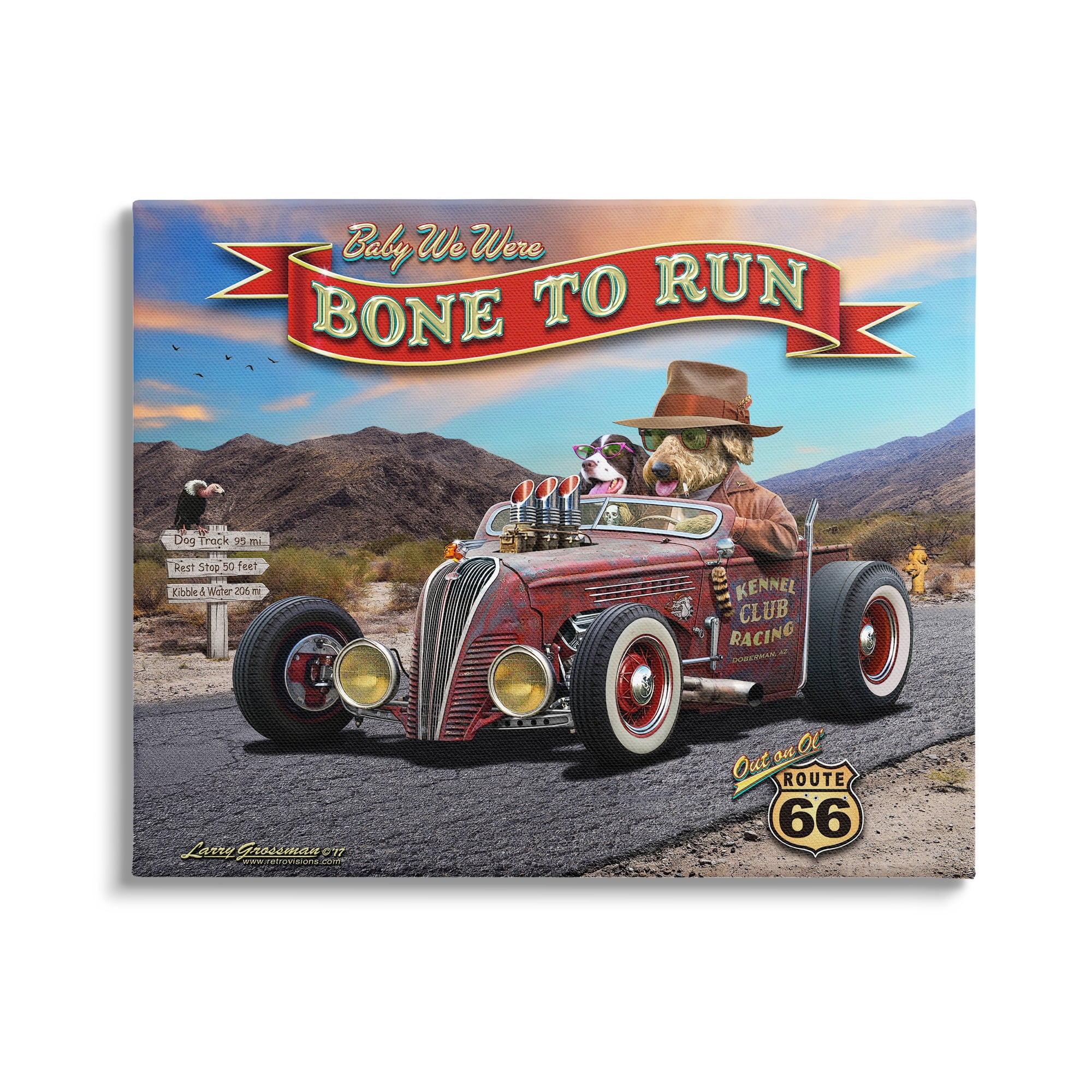 Stupell Industries Bone to Run Dogs Transportation Painting Gallery Wrapped Canvas Art Print Wall Art, 40 x 30